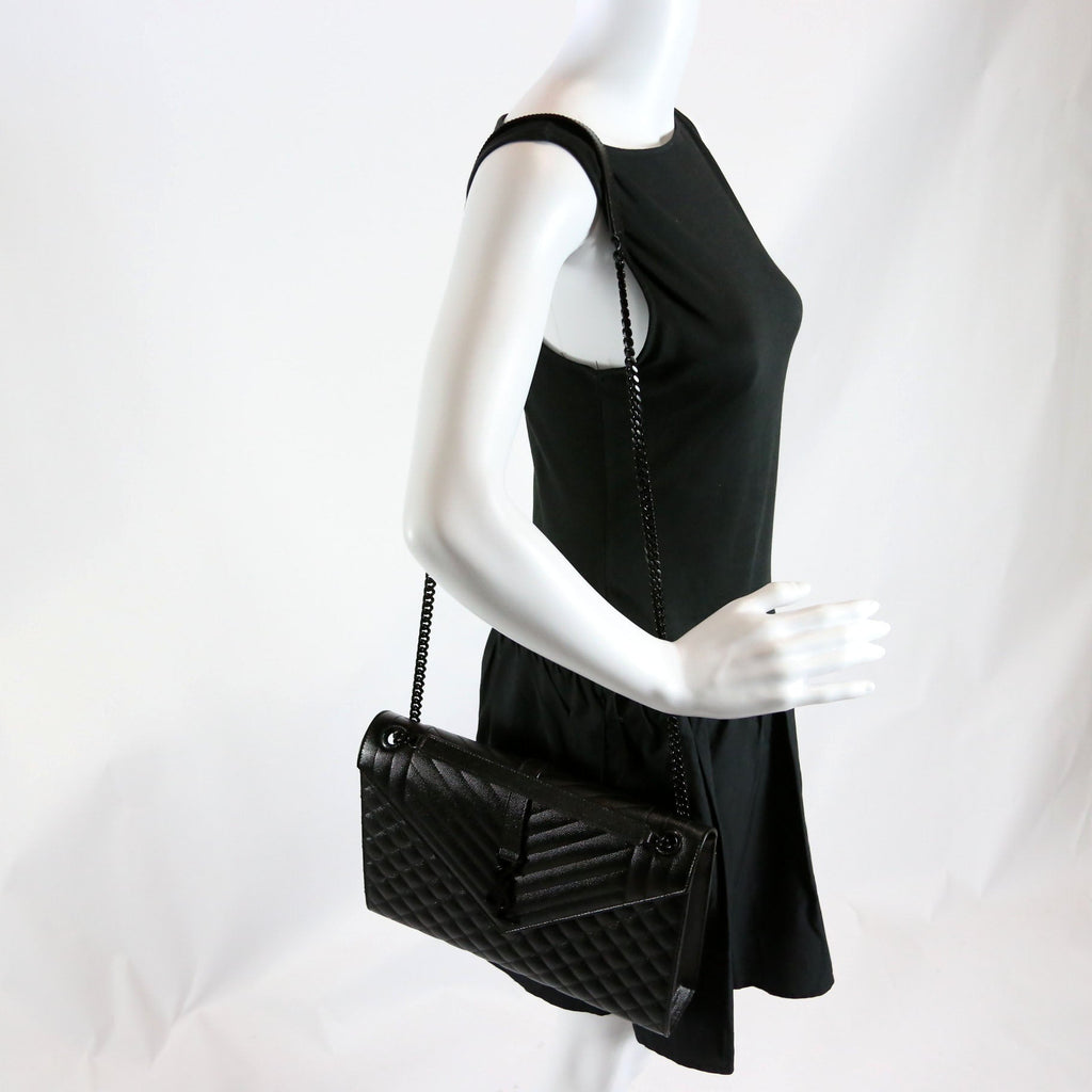 SAINT LAURENT Envelope Large Triquilt 600166 Black