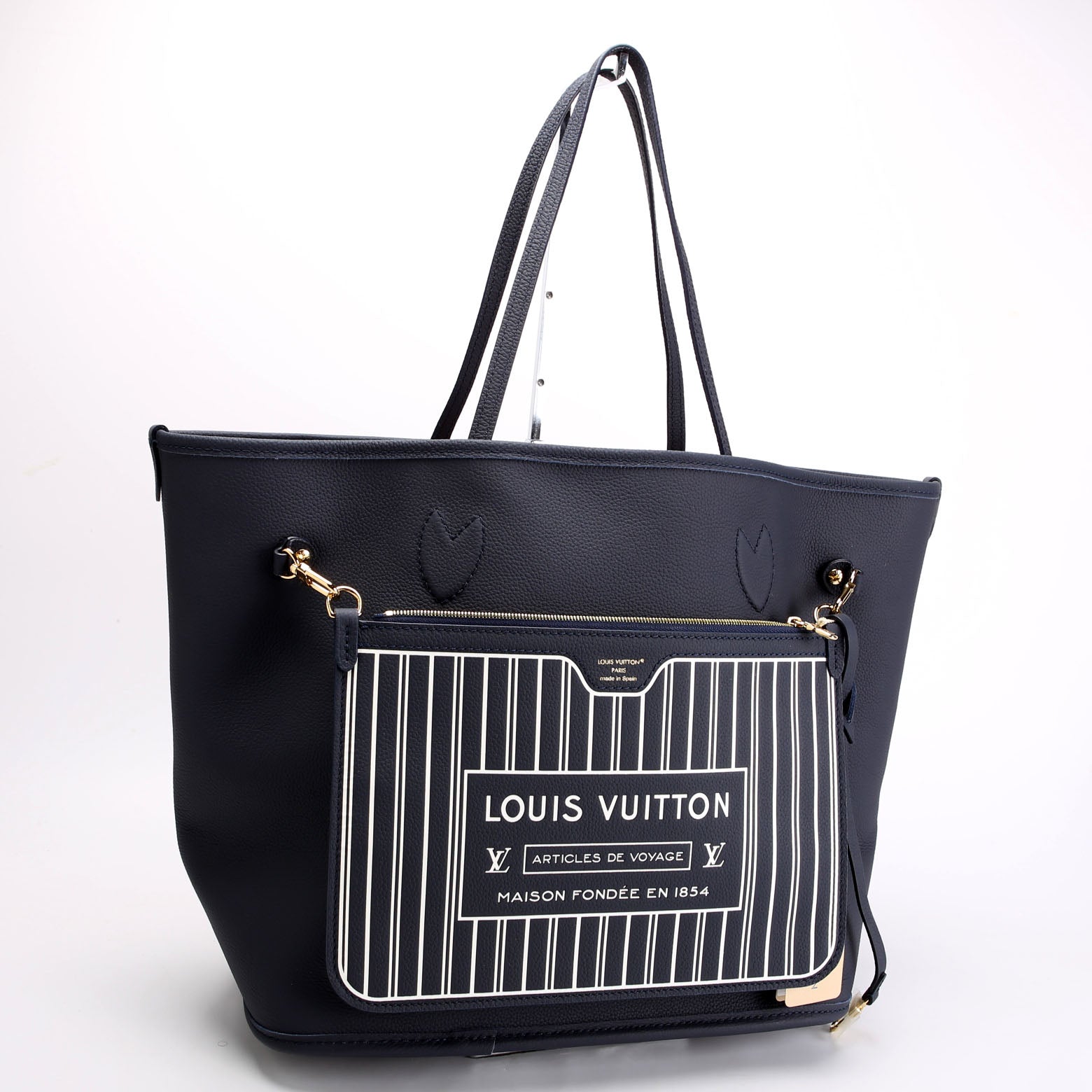 Neverfull MM Inside Out Leather/Monogram Navy