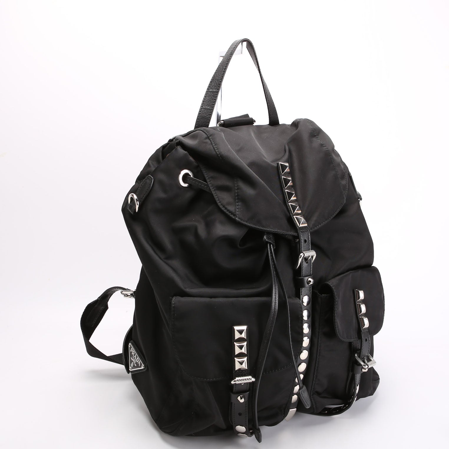 New Vela Nylon Studded Backpack Black/Silver