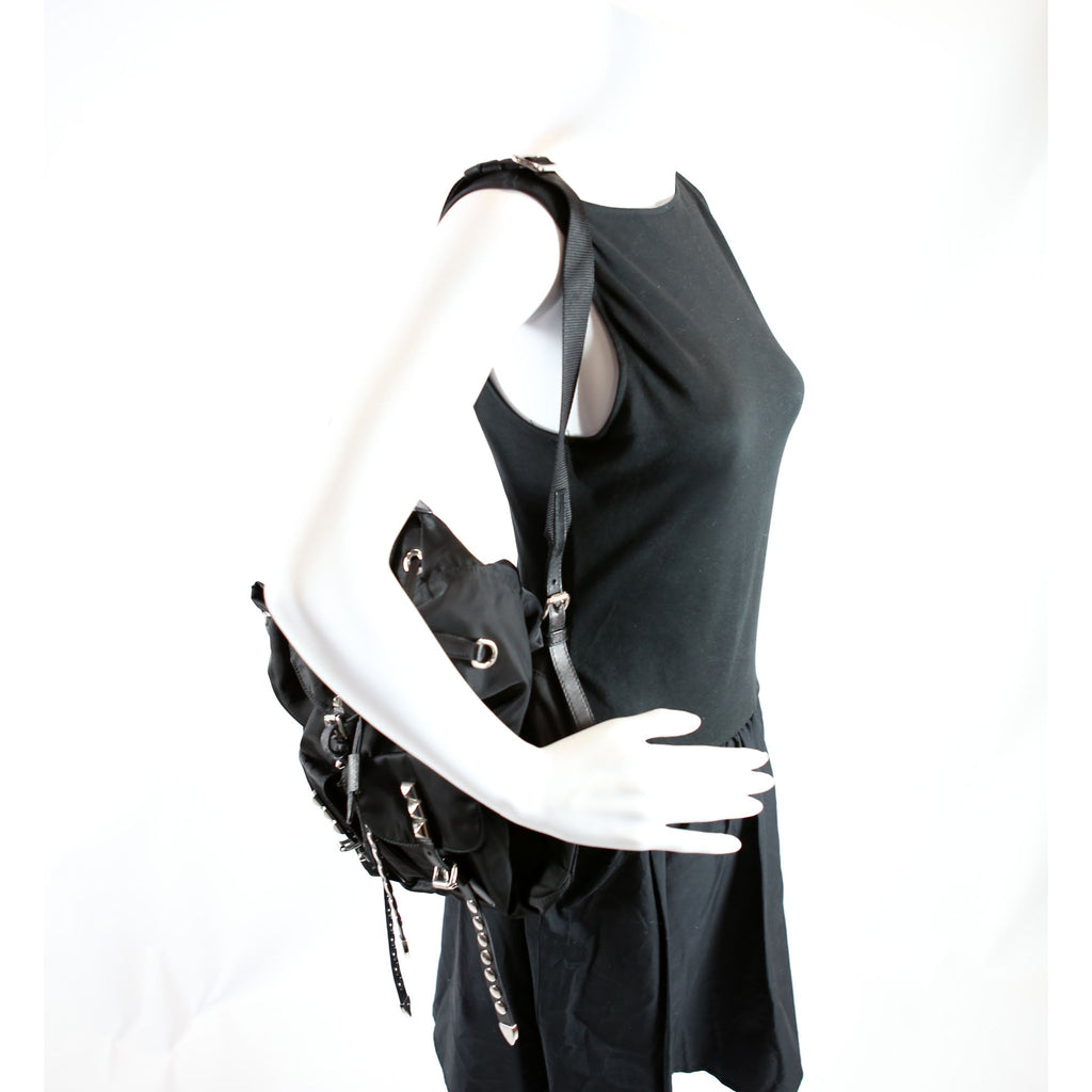 New Vela Nylon Studded Backpack Black/Silver