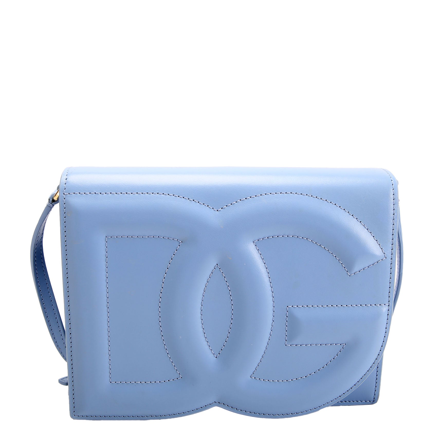 DG Logo Calfskin Flap Crossbody Bag Blue