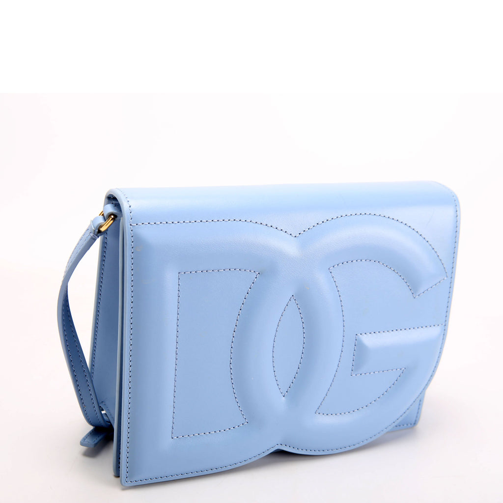 DG Logo Calfskin Flap Crossbody Bag Blue