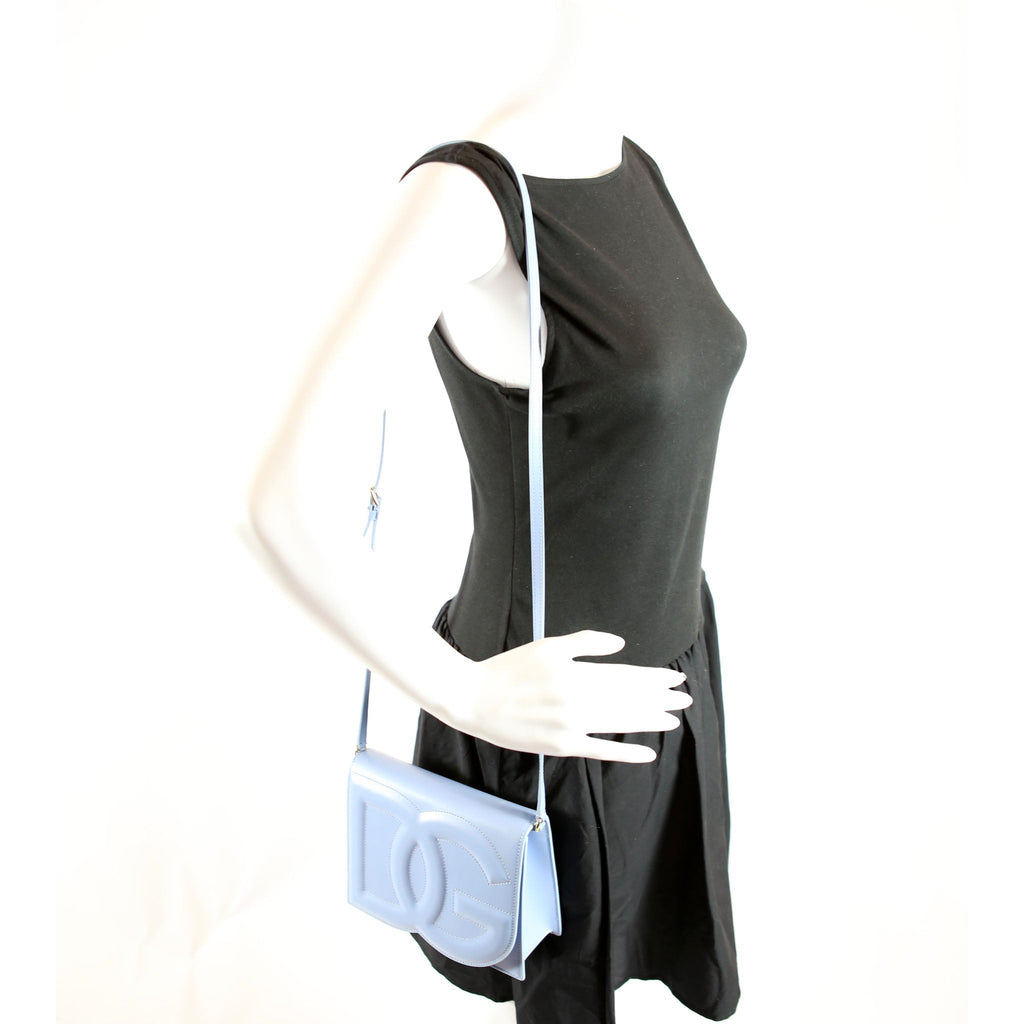 DG Logo Calfskin Flap Crossbody Bag Blue