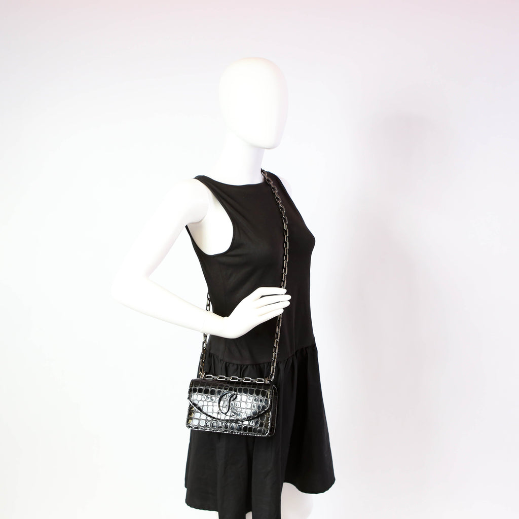 Loubi54 Small Chain Croc Embossed Black