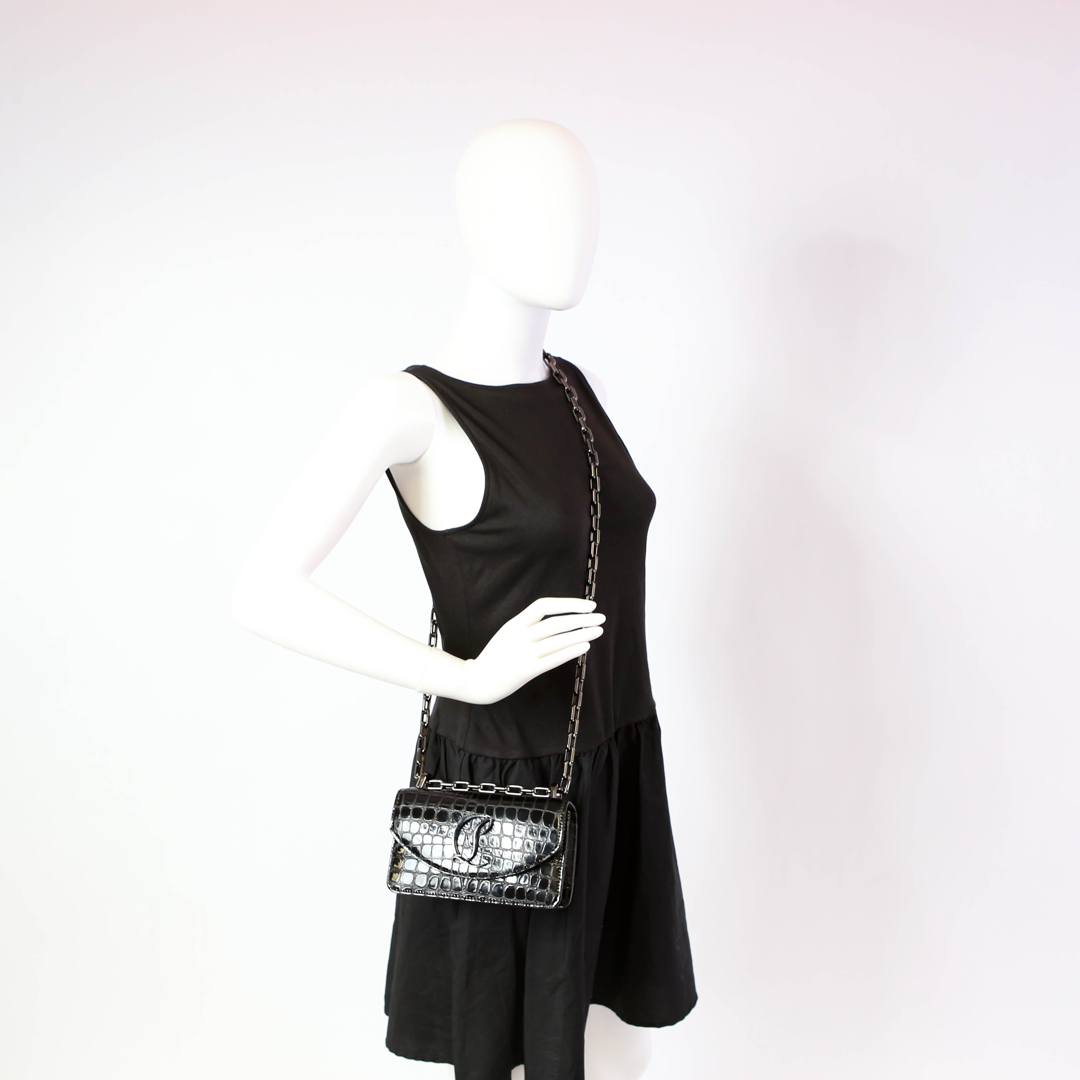 Loubi54 Small Chain Croc Embossed Black