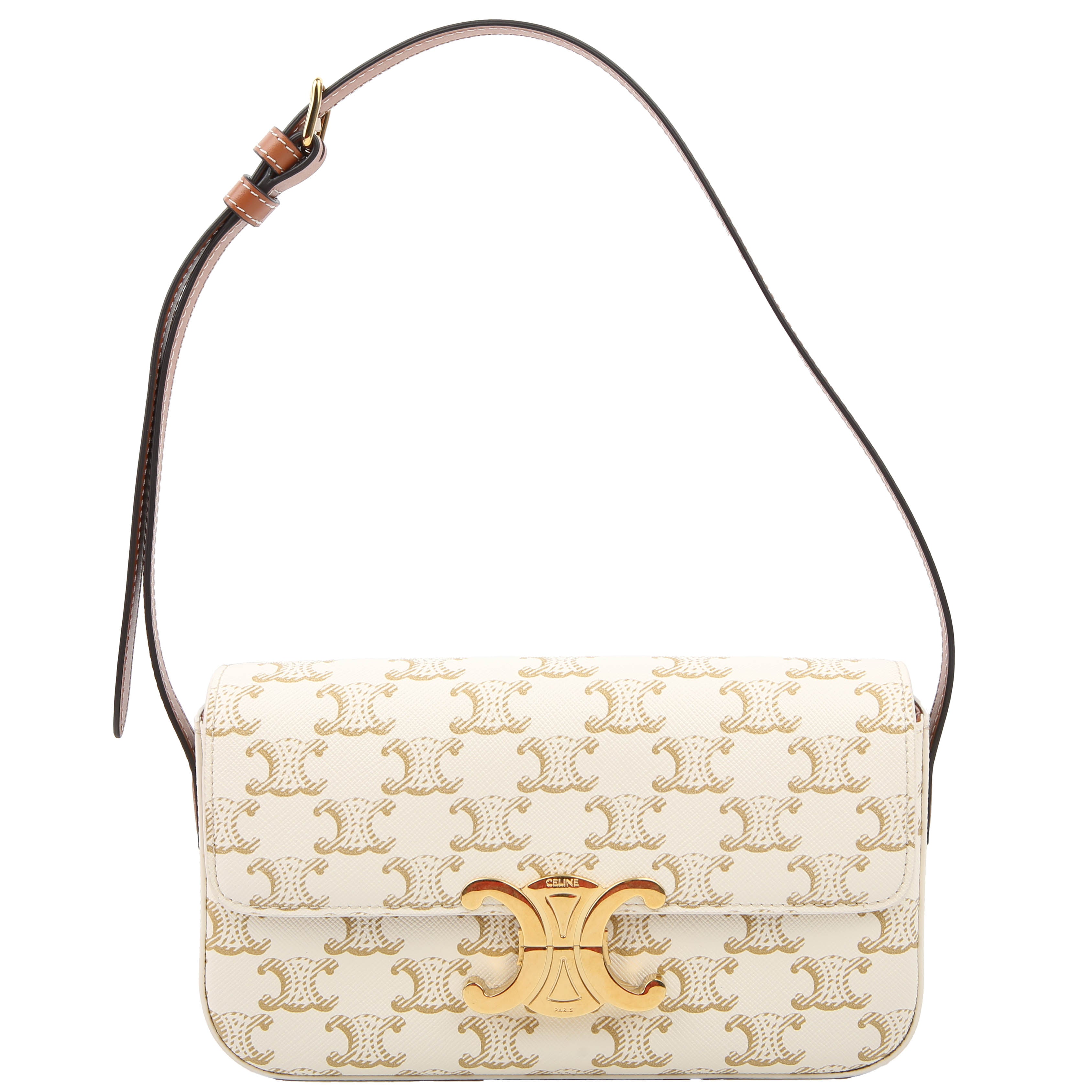 Claude Triomphe Shoulder Bag Canvas/Calfskin White