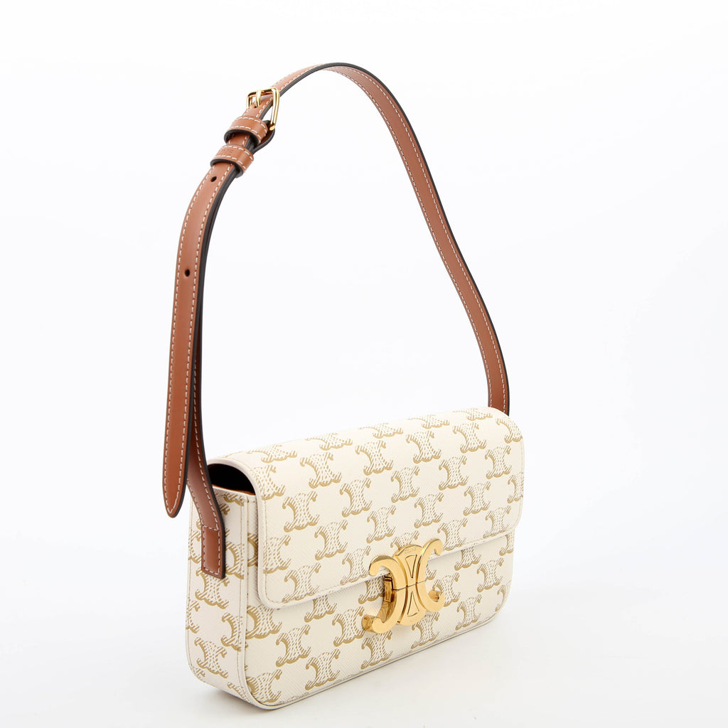Claude Triomphe Shoulder Bag Canvas/Calfskin White