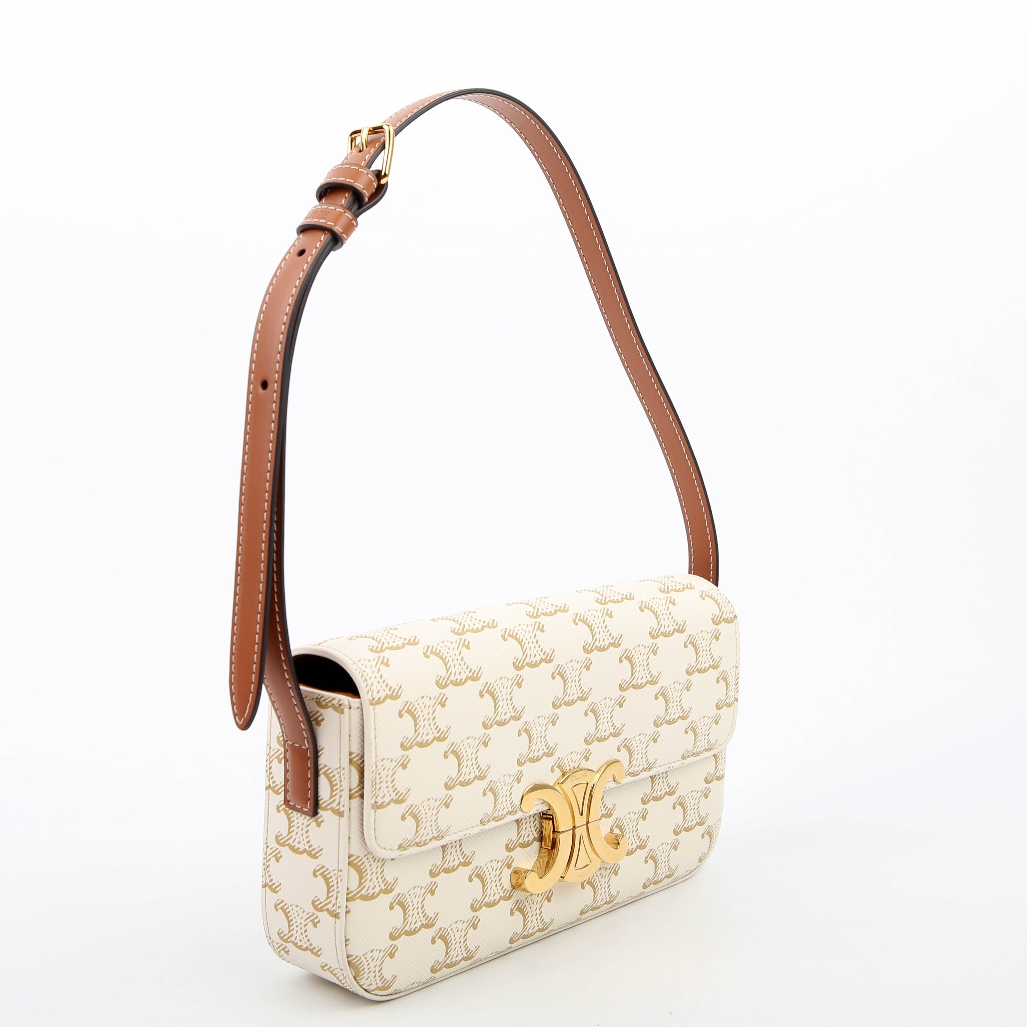 Claude Triomphe Shoulder Bag Canvas/Calfskin White