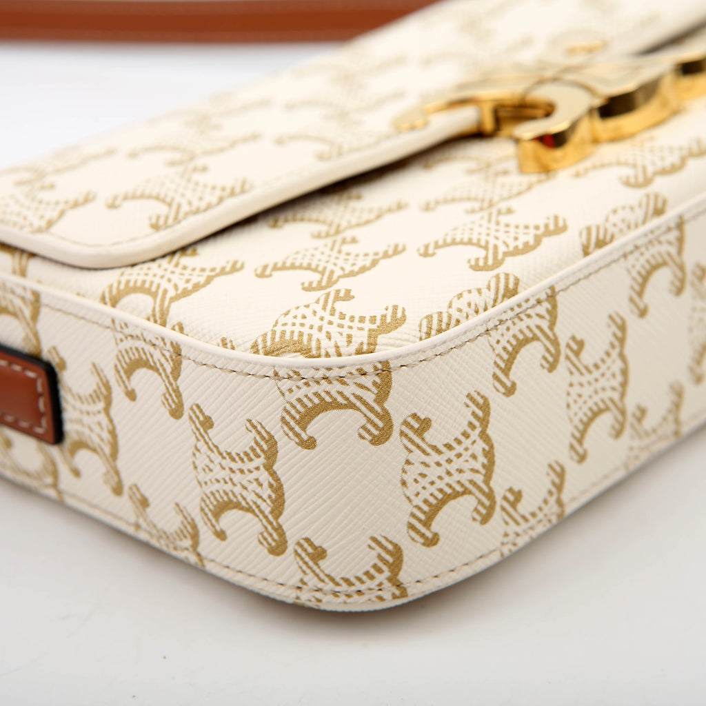 Claude Triomphe Shoulder Bag Canvas/Calfskin White