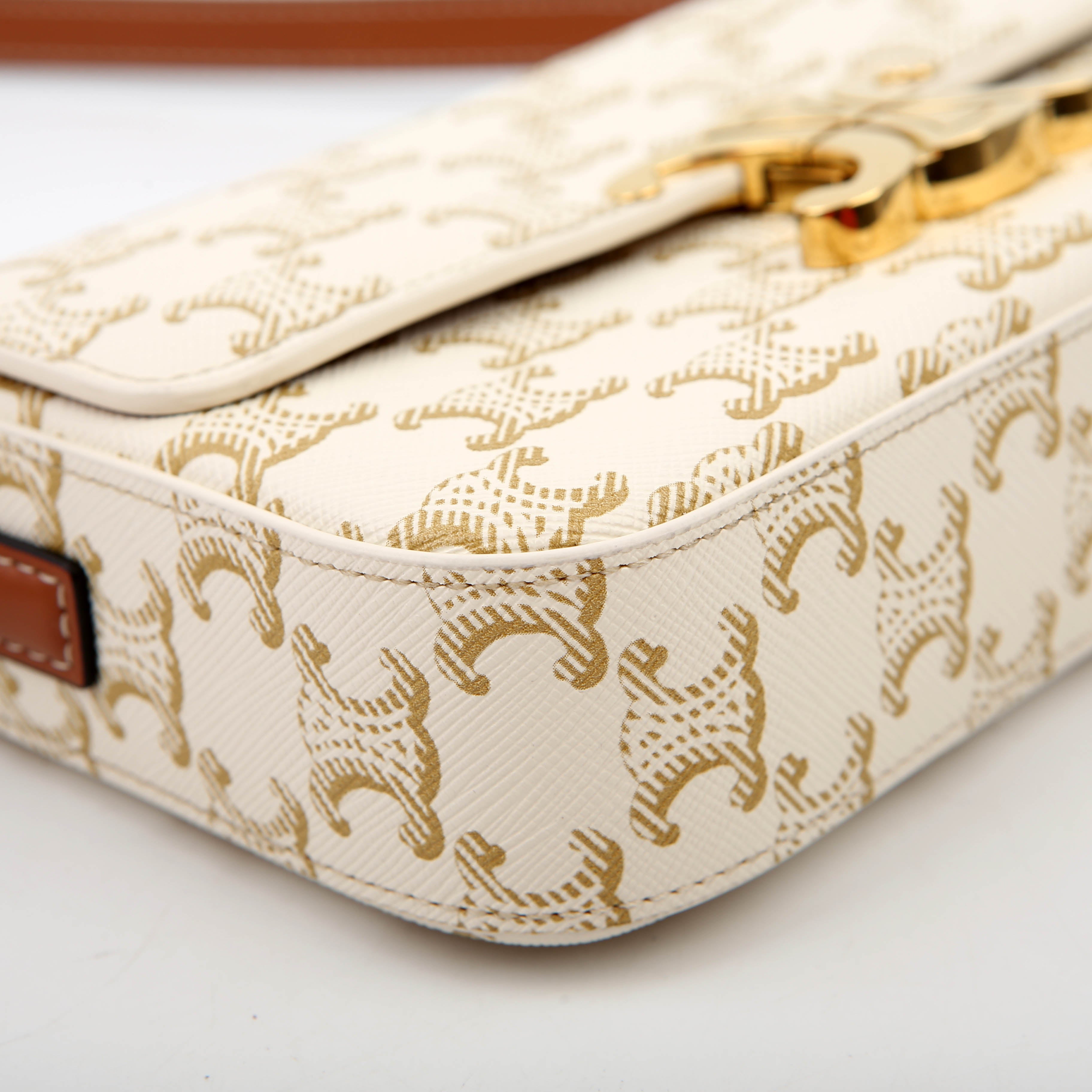 Claude Triomphe Shoulder Bag Canvas/Calfskin White