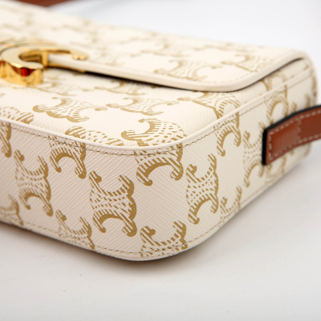 Claude Triomphe Shoulder Bag Canvas/Calfskin White