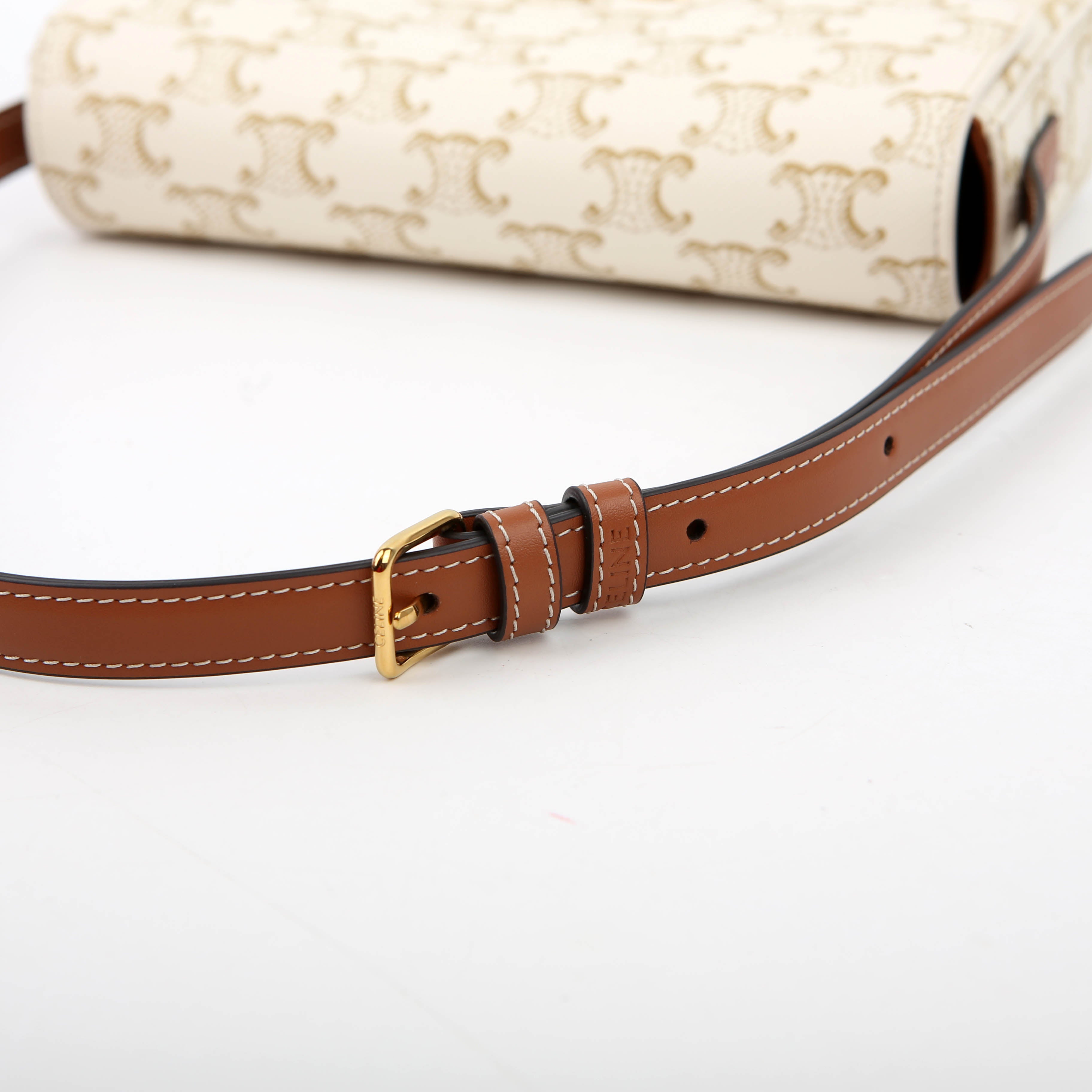 Claude Triomphe Shoulder Bag Canvas/Calfskin White