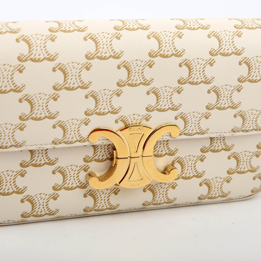 Claude Triomphe Shoulder Bag Canvas/Calfskin White