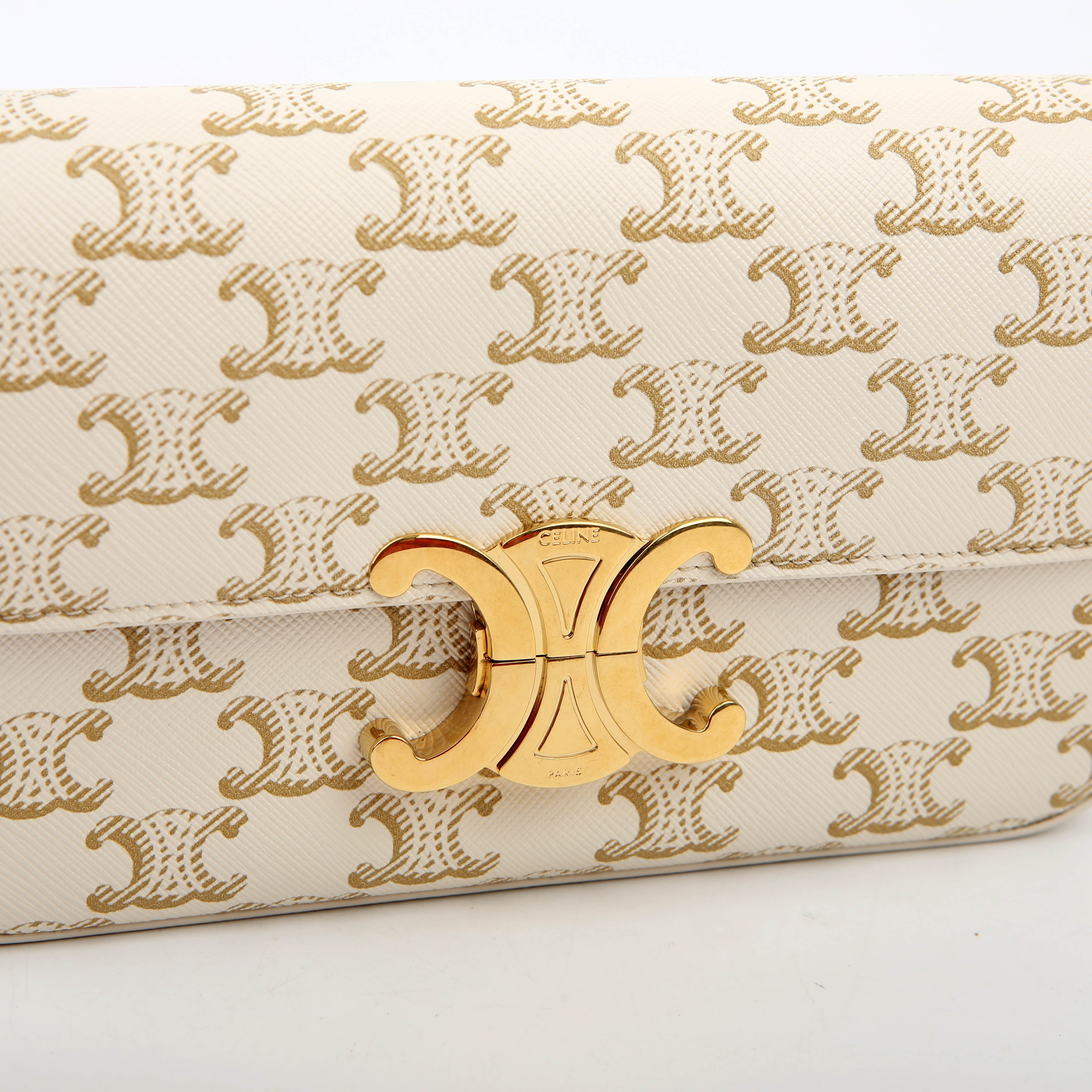 Claude Triomphe Shoulder Bag Canvas/Calfskin White