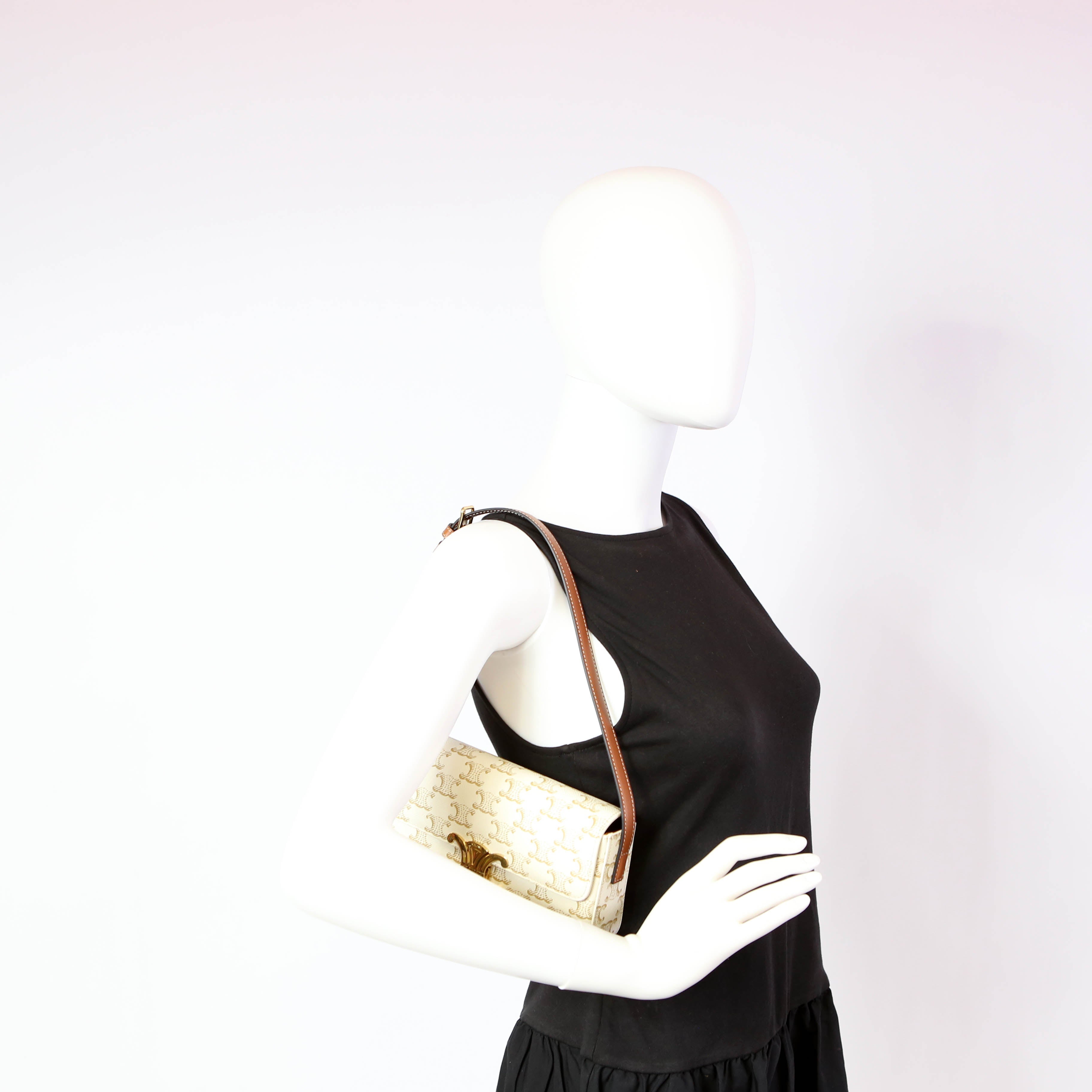 Claude Triomphe Shoulder Bag Canvas/Calfskin White