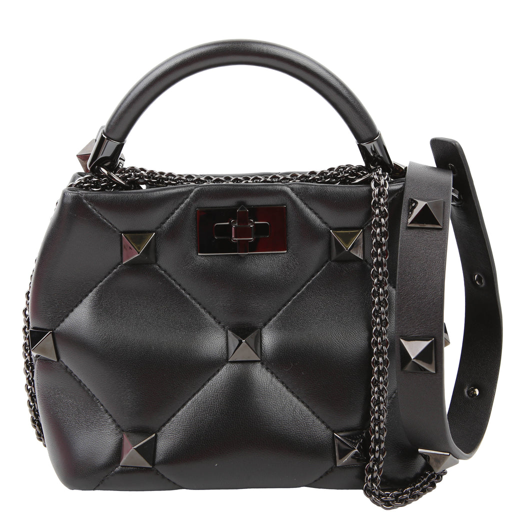 Roman Stud Top Handle Small Black