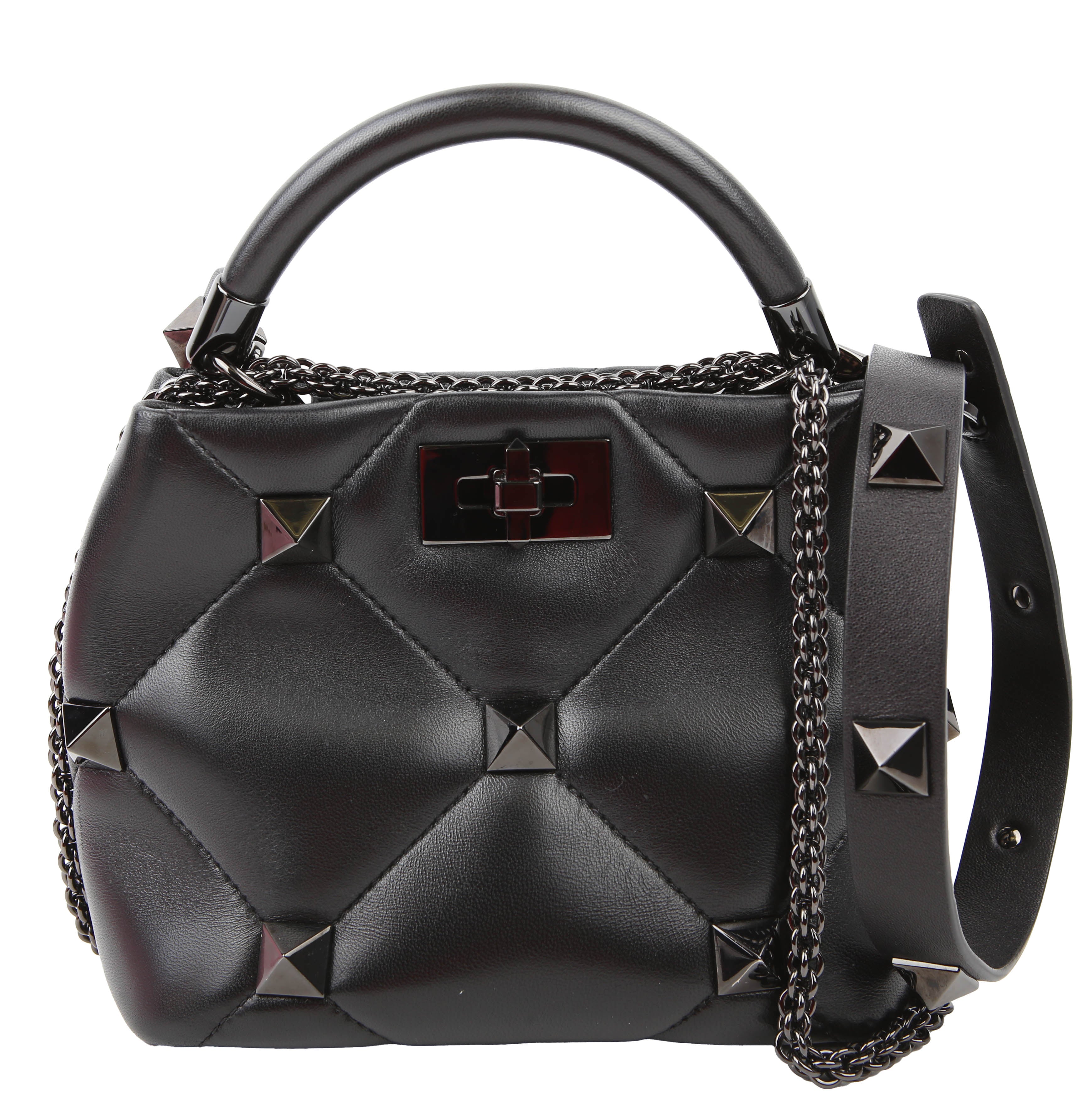 Roman Stud Top Handle Small Black