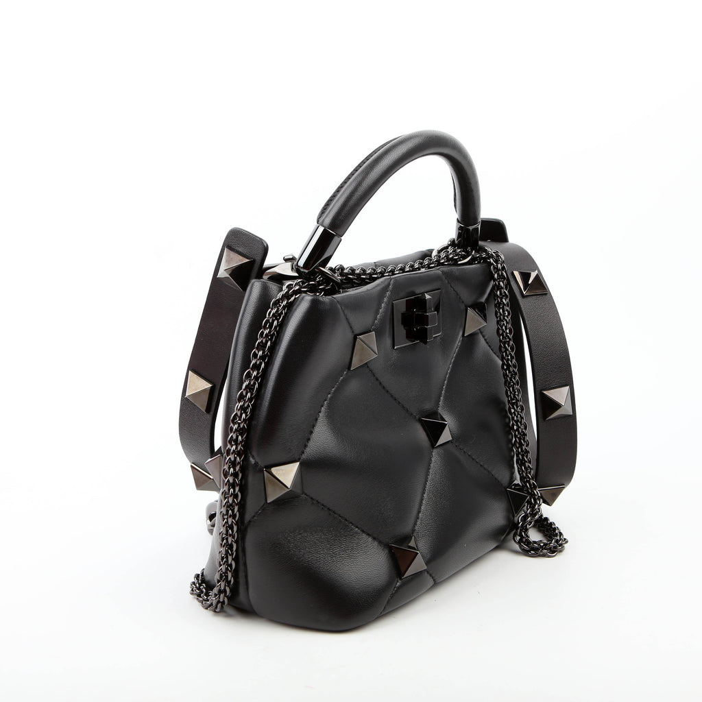 Roman Stud Top Handle Small Black