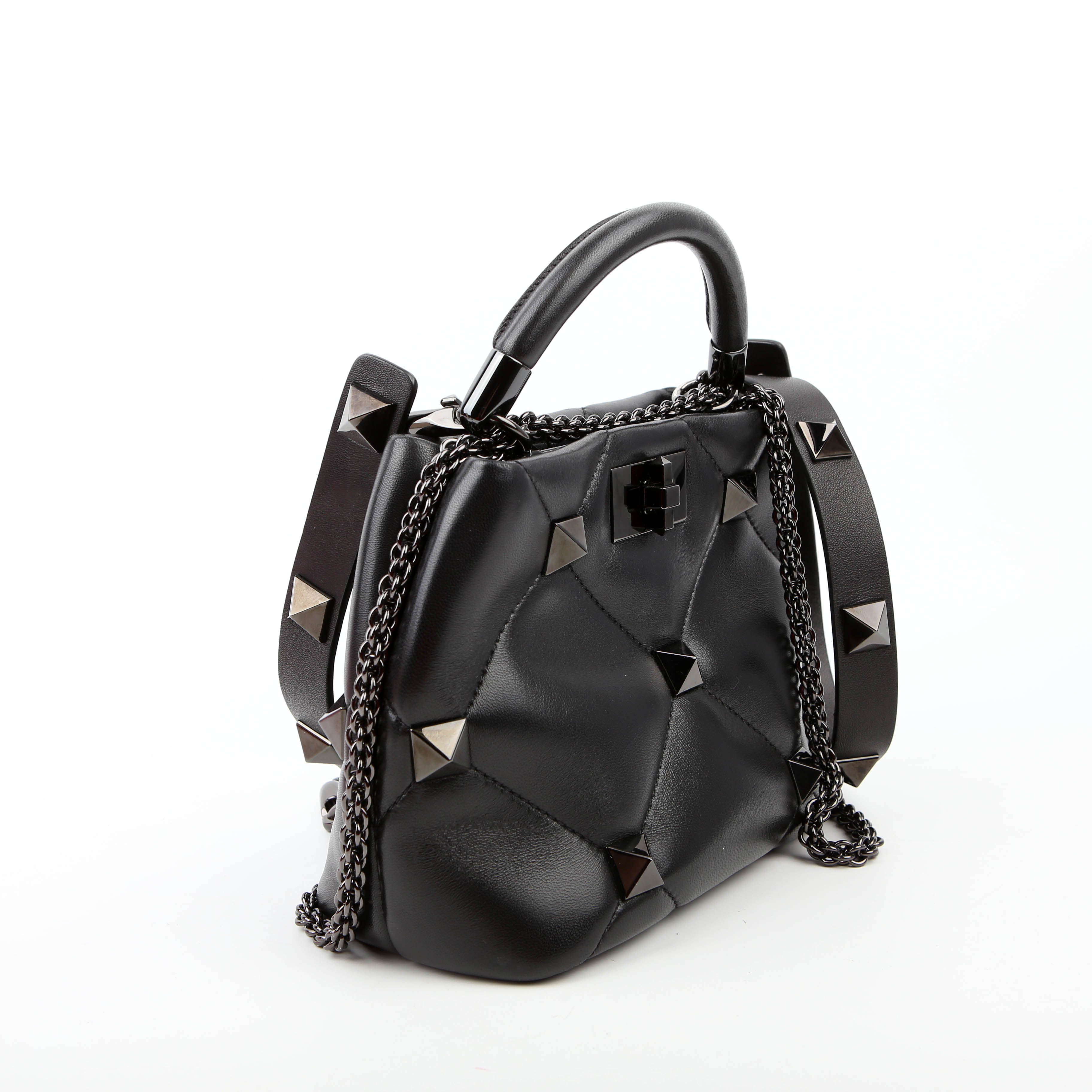 Roman Stud Top Handle Small Black