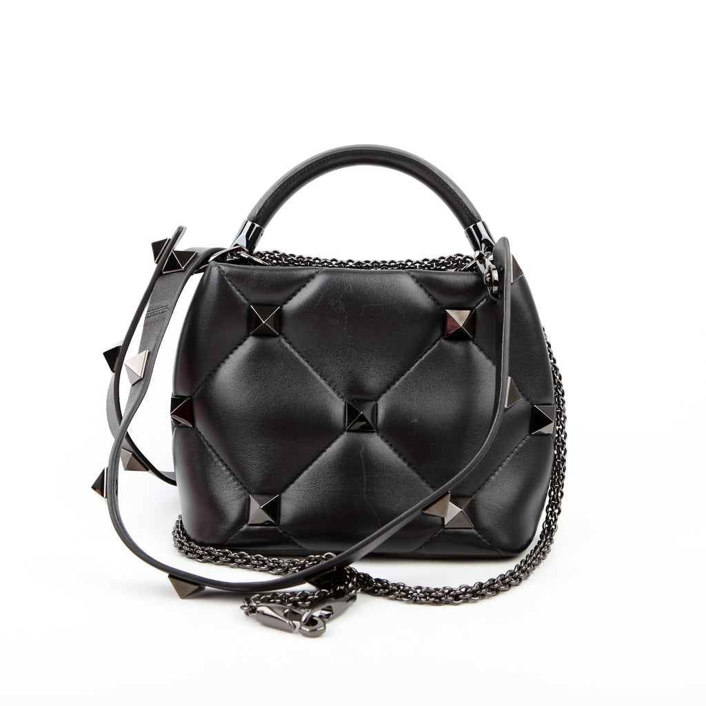 Roman Stud Top Handle Small Black