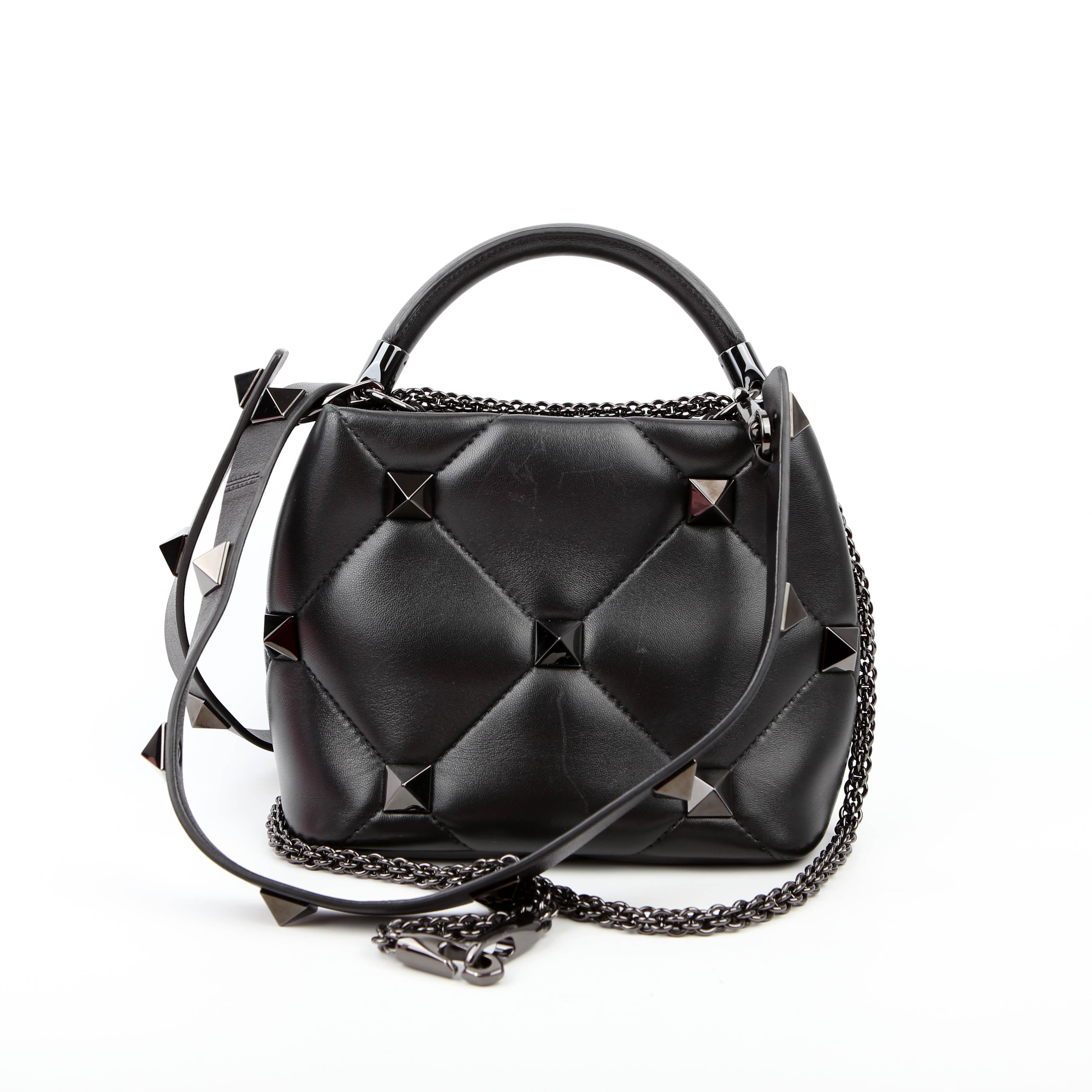 Roman Stud Top Handle Small Black