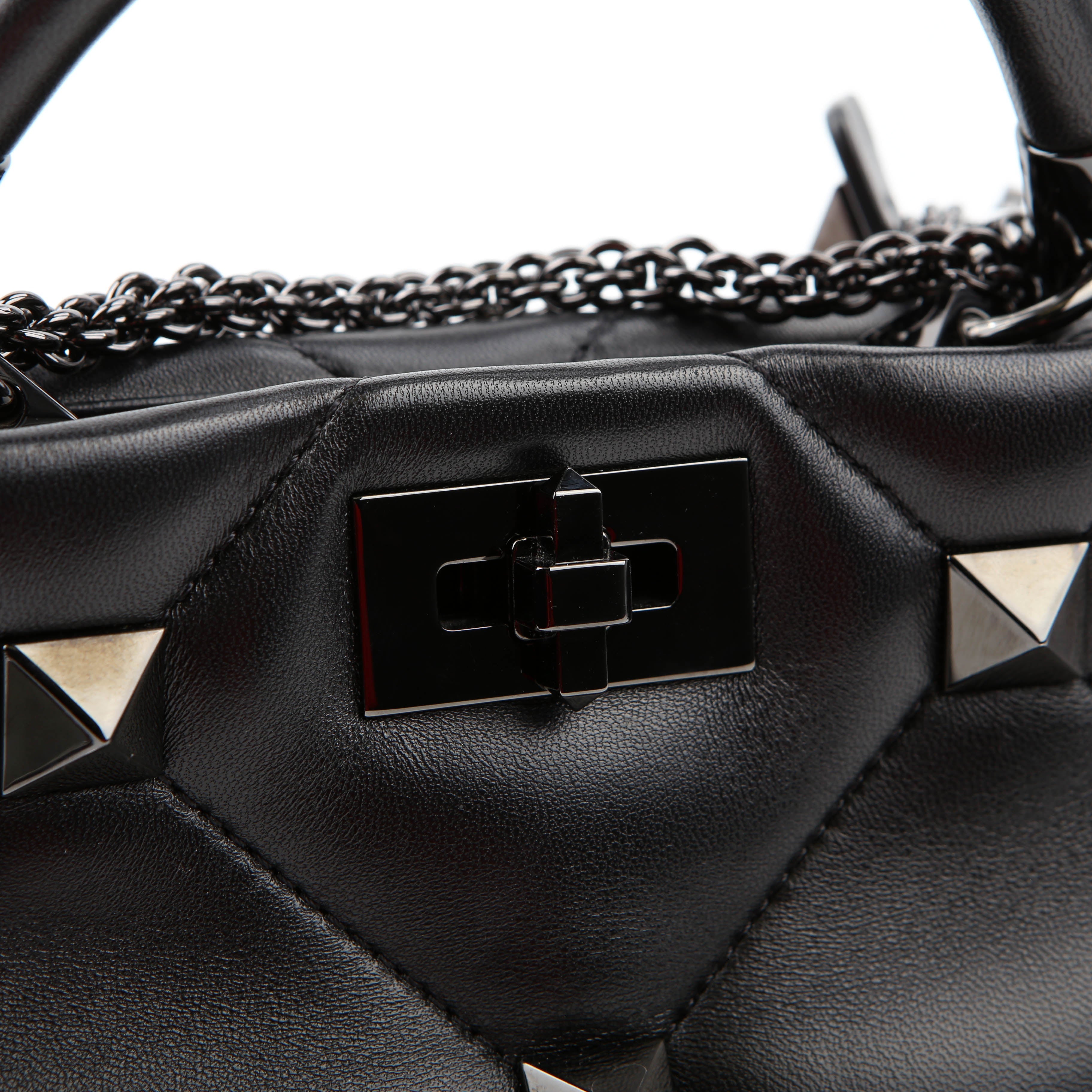 Roman Stud Top Handle Small Black