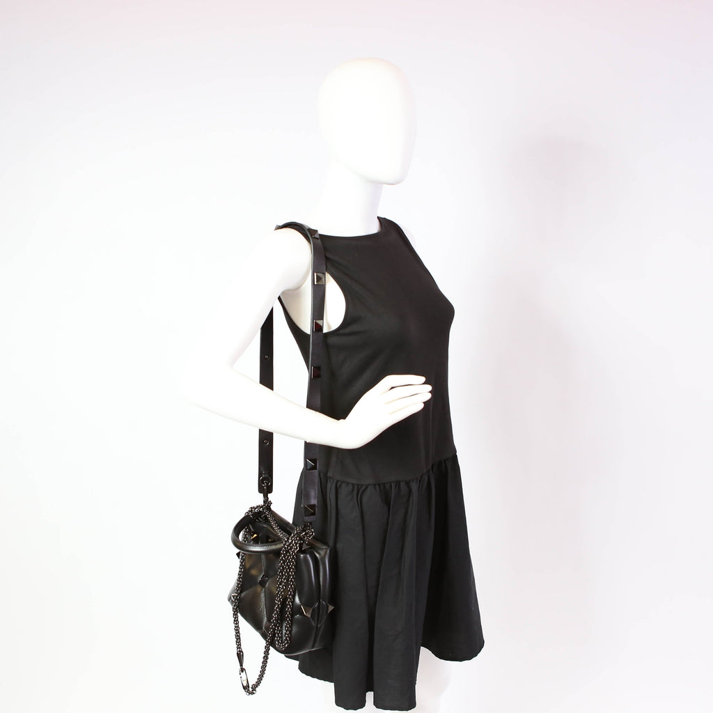 Roman Stud Top Handle Small Black