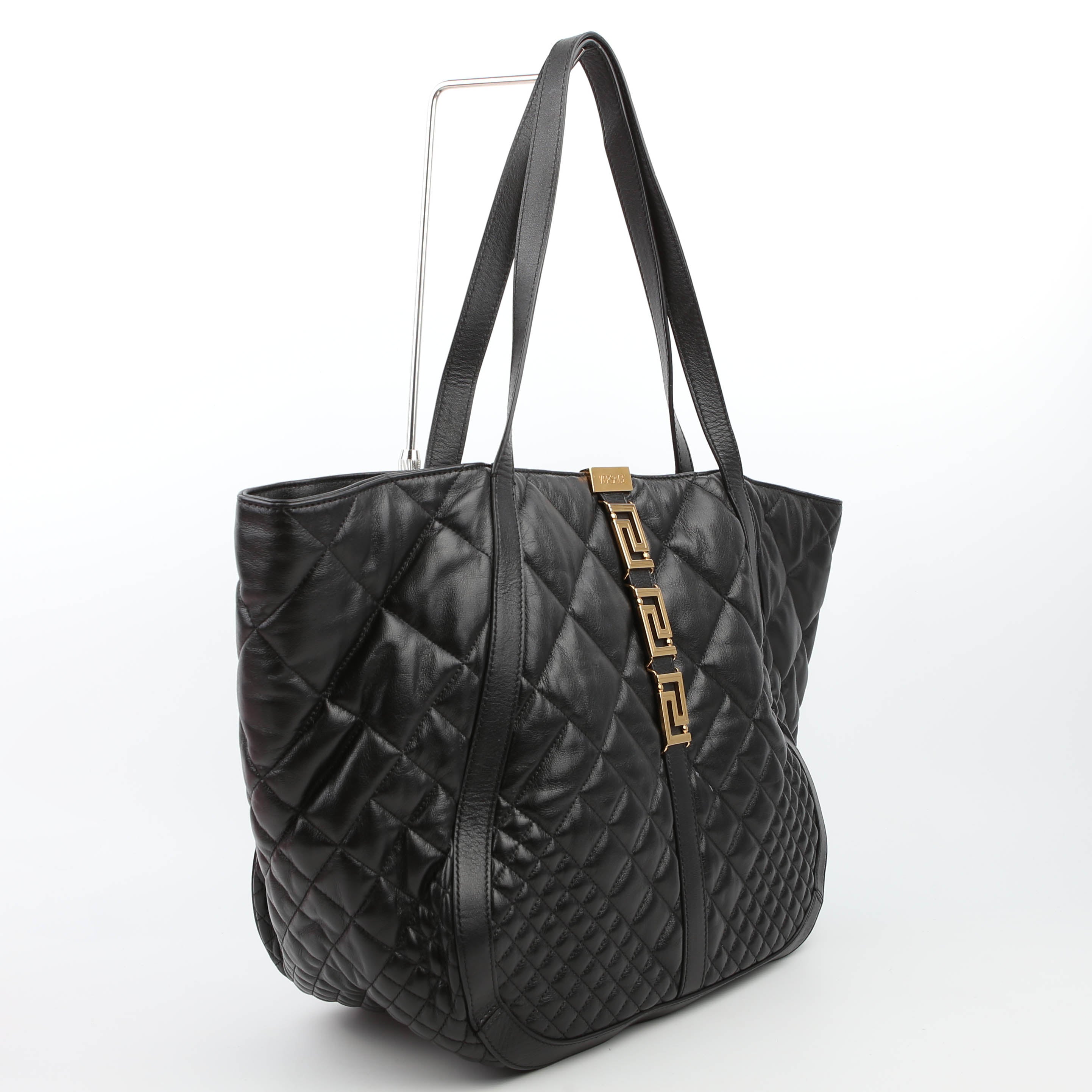Greca Goddess Tote Leather Black