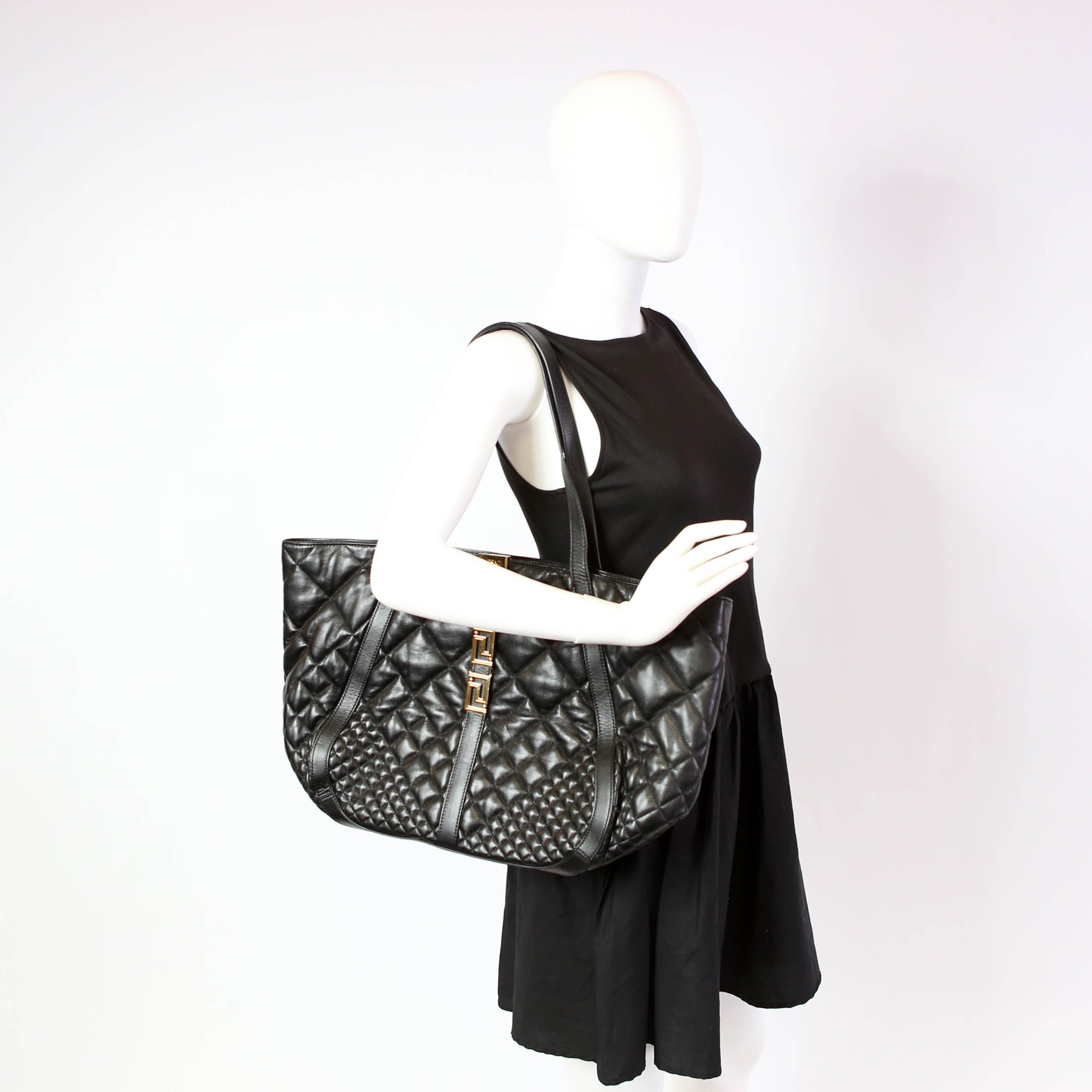 Greca Goddess Tote Leather Black