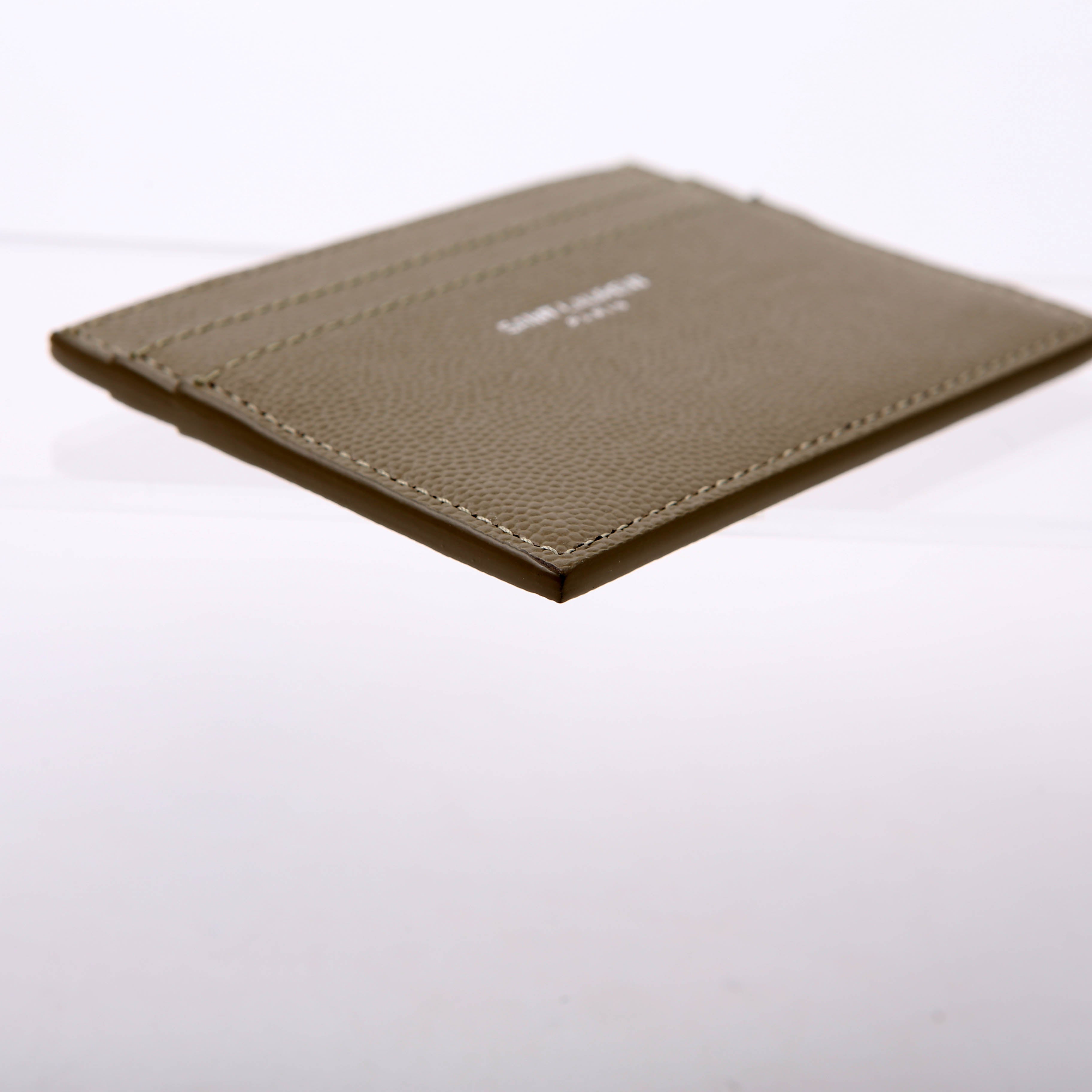 SAINT LAURENT 375946 Paris Grain Leather Card Holder Green