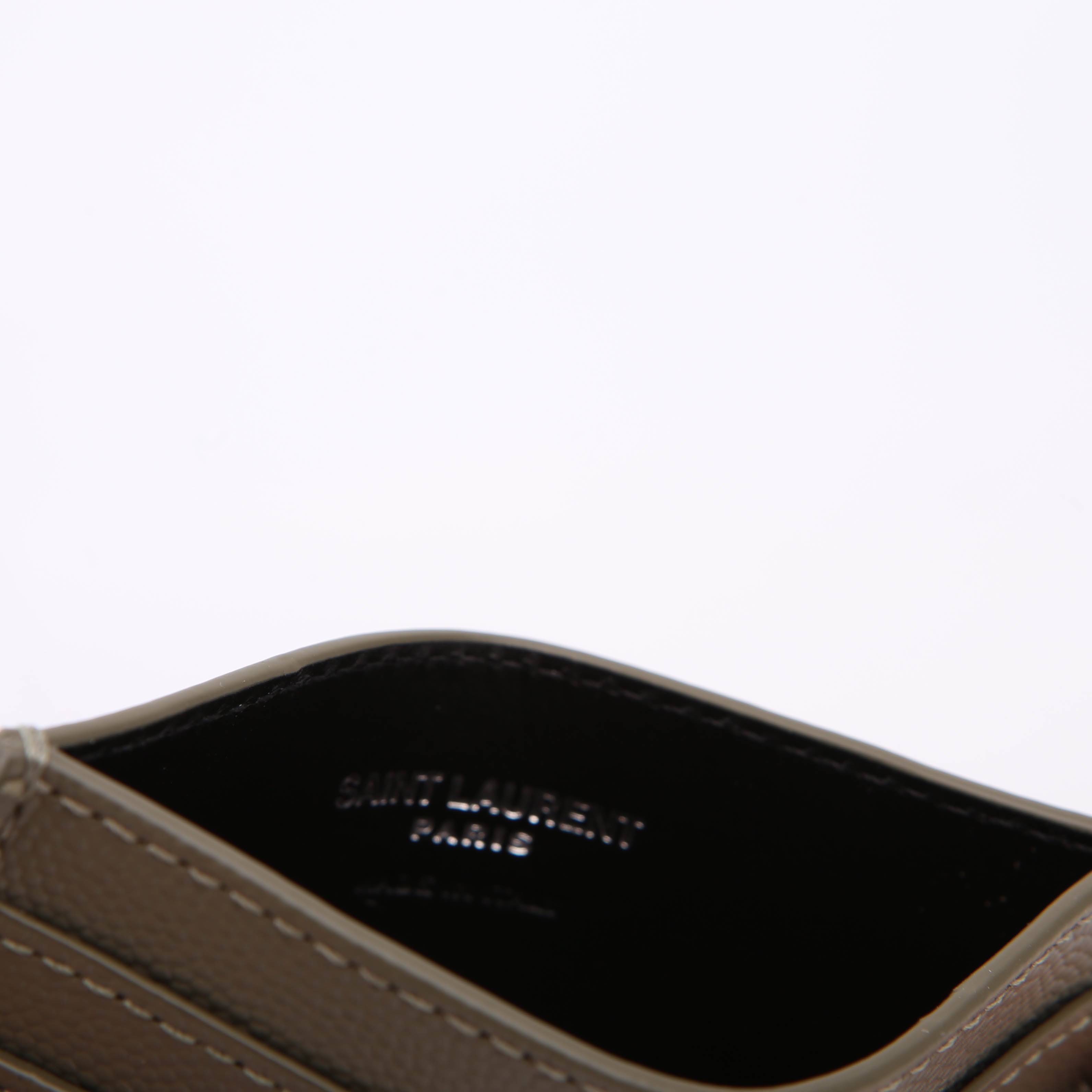 SAINT LAURENT 375946 Paris Grain Leather Card Holder Green