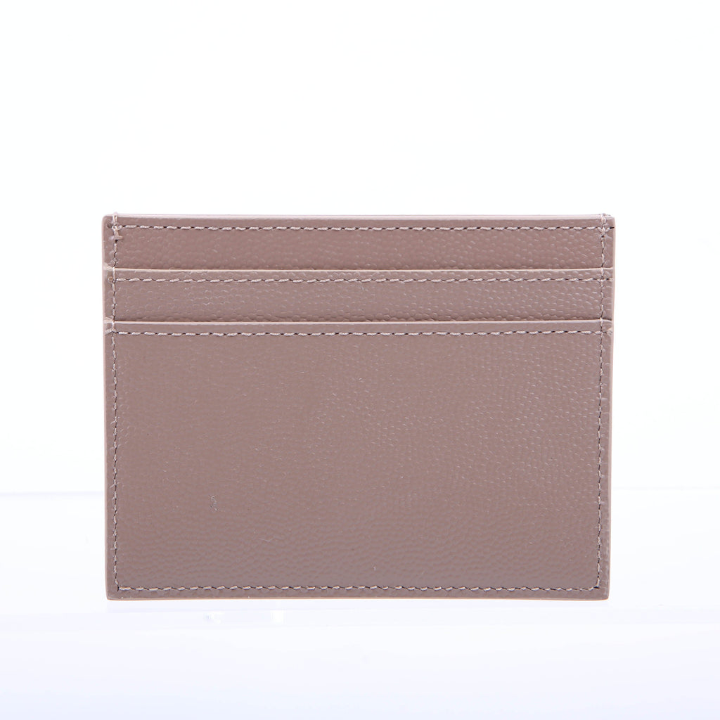 375946 Paris Grain Leather Card Holder Taupe