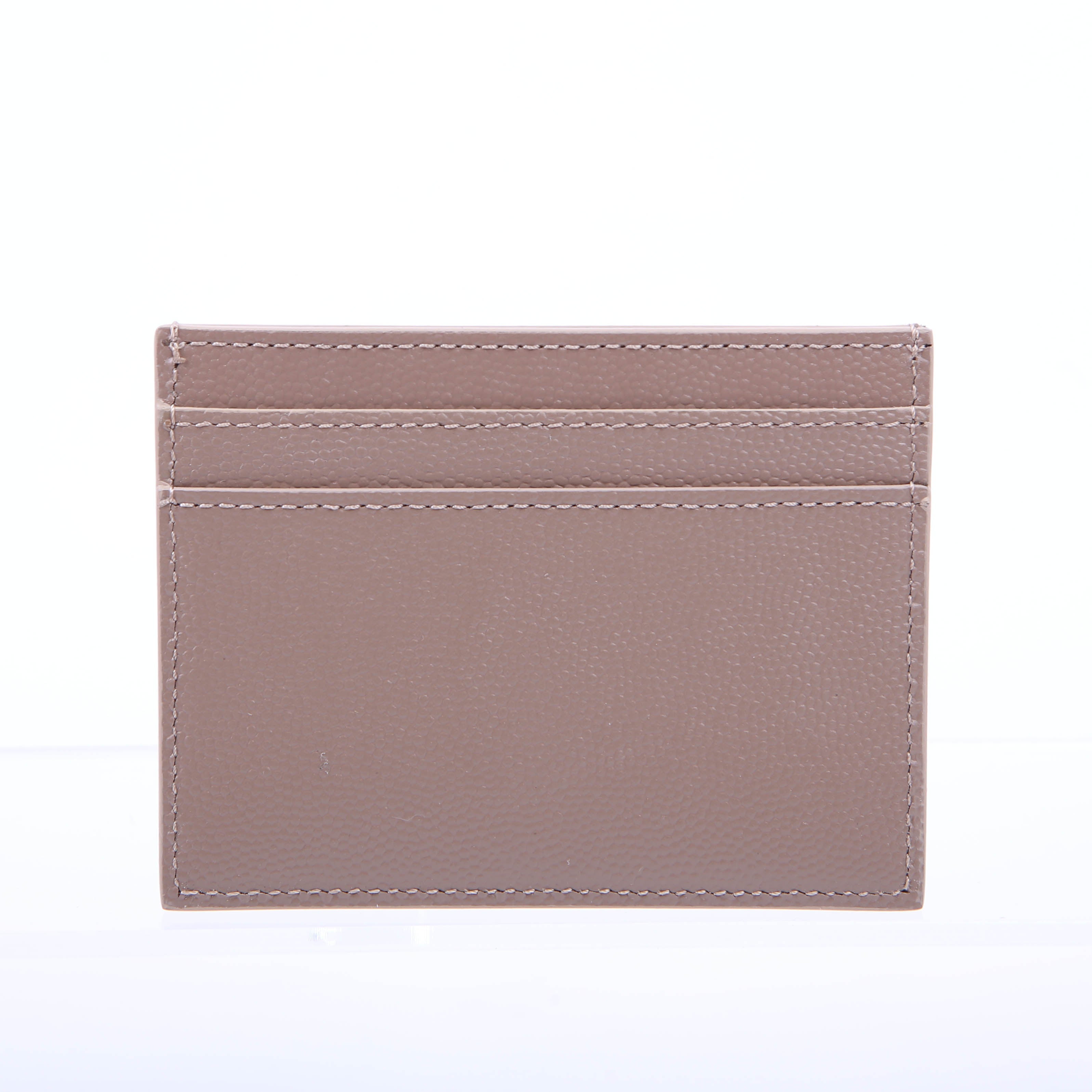 375946 Paris Grain Leather Card Holder Taupe