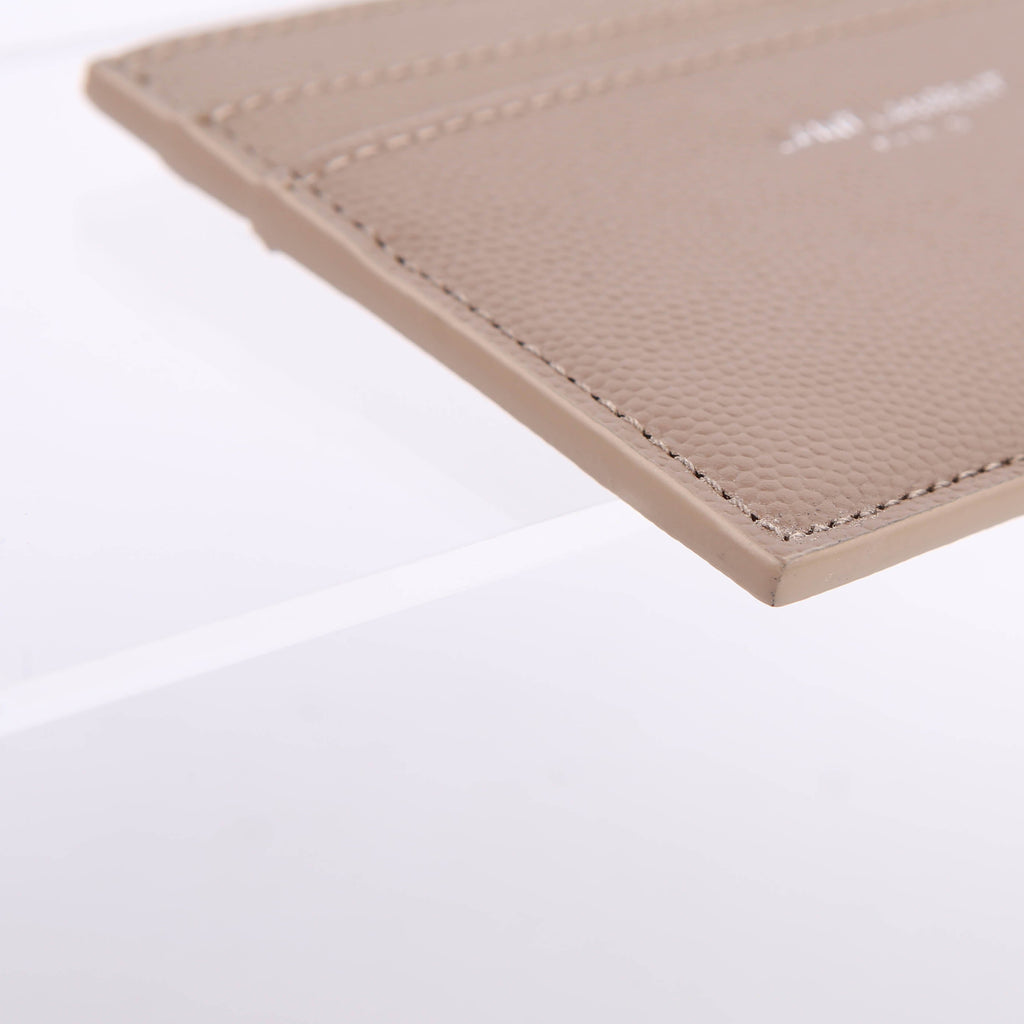 375946 Paris Grain Leather Card Holder Taupe