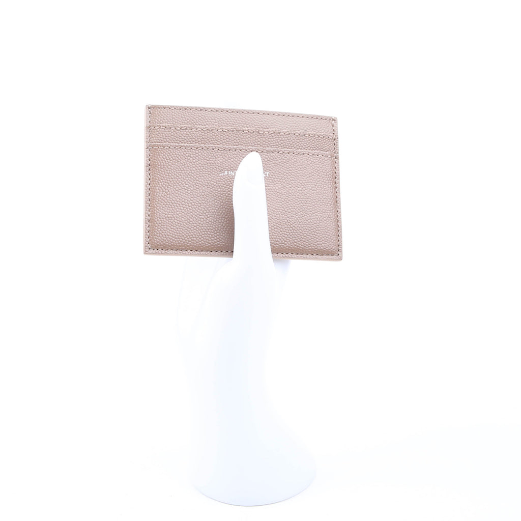 375946 Paris Grain Leather Card Holder Taupe