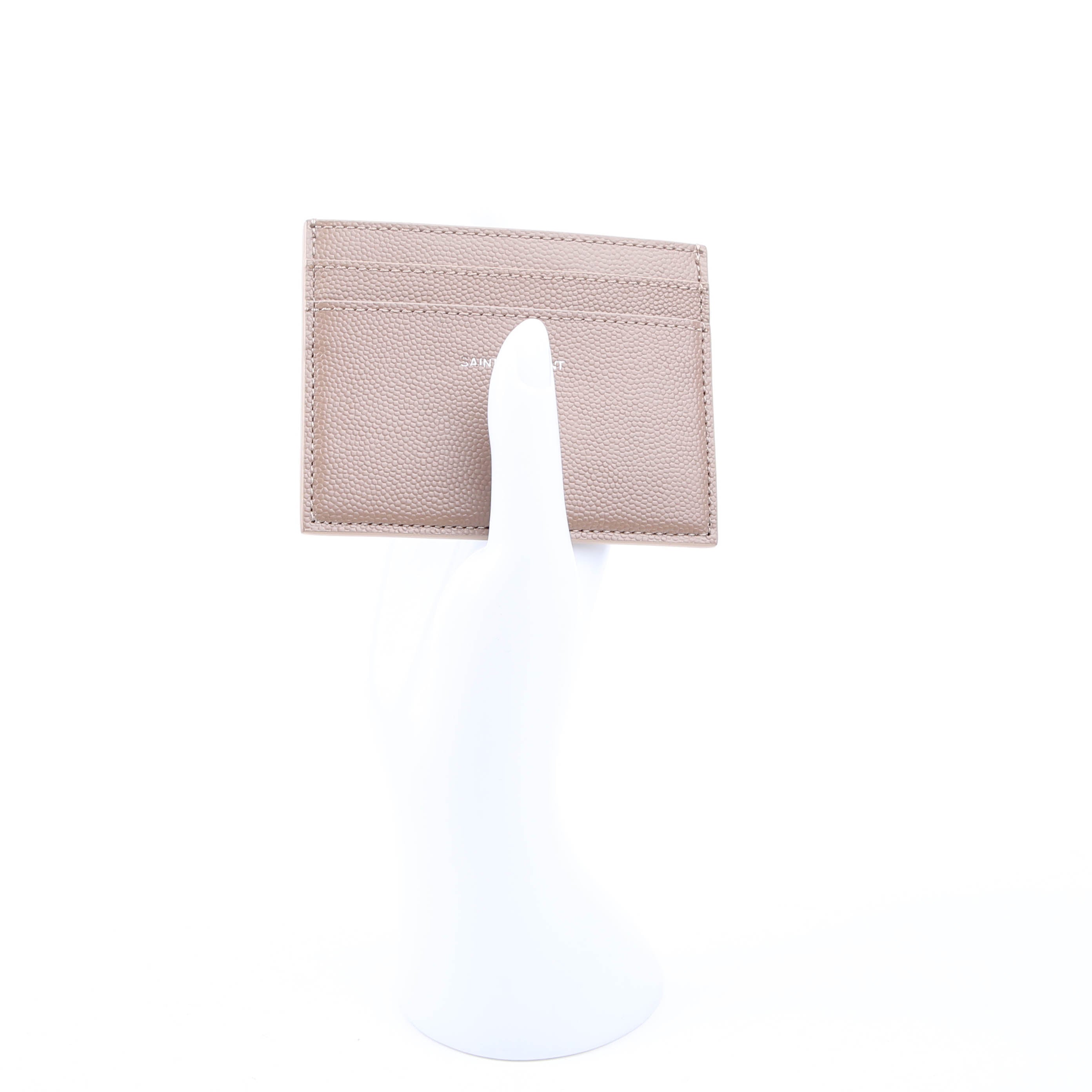 375946 Paris Grain Leather Card Holder Taupe
