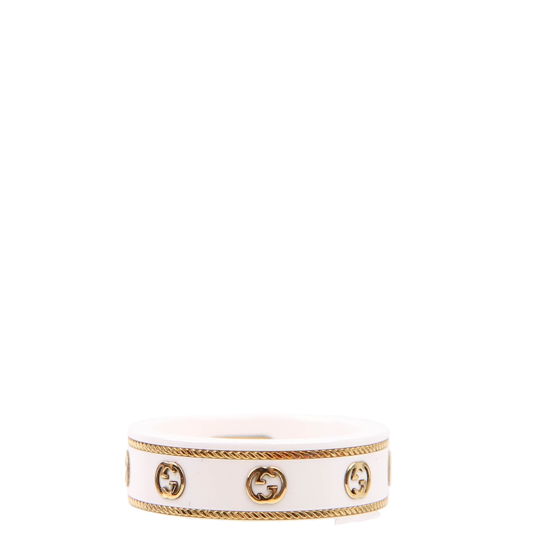 Gucci Icon GG Band Ring 18K Gold Size 6.75 White
