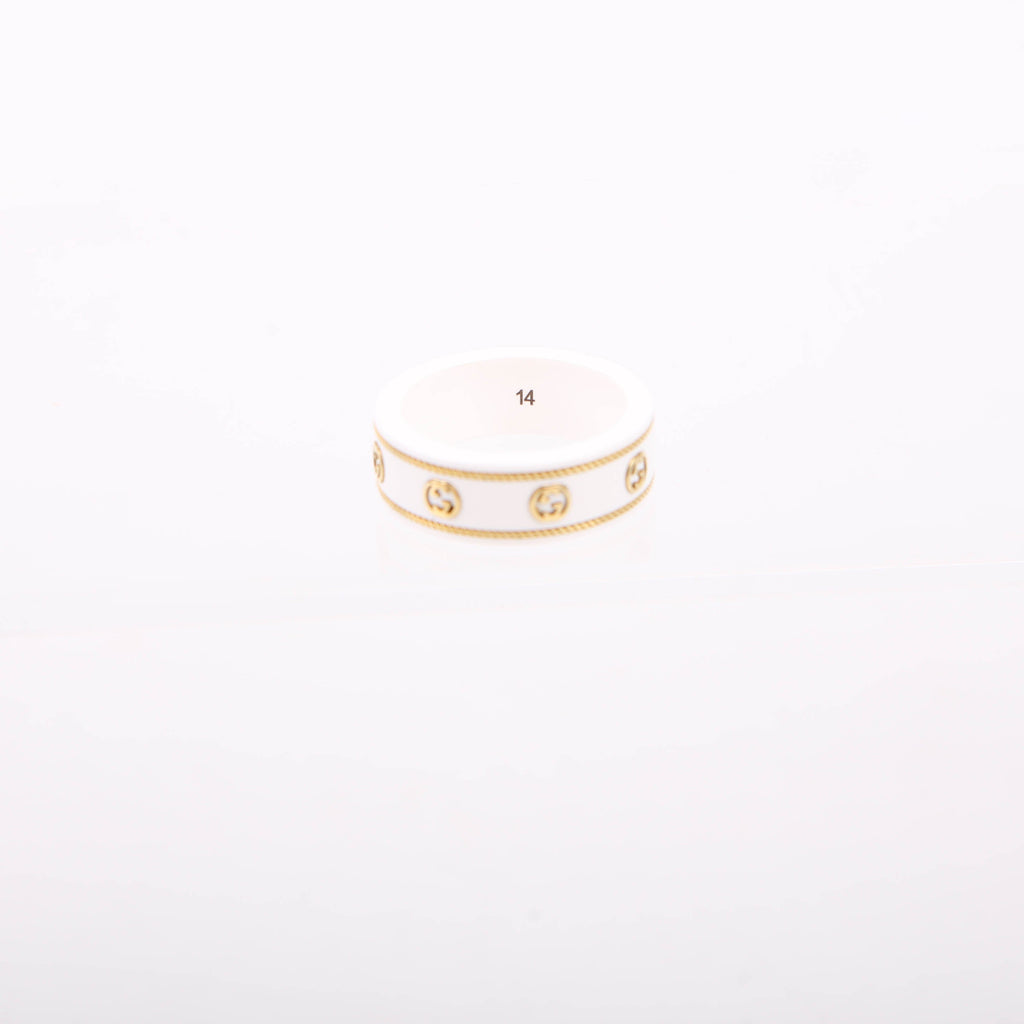 Gucci Icon GG Band Ring 18K Gold Size 6.75 White