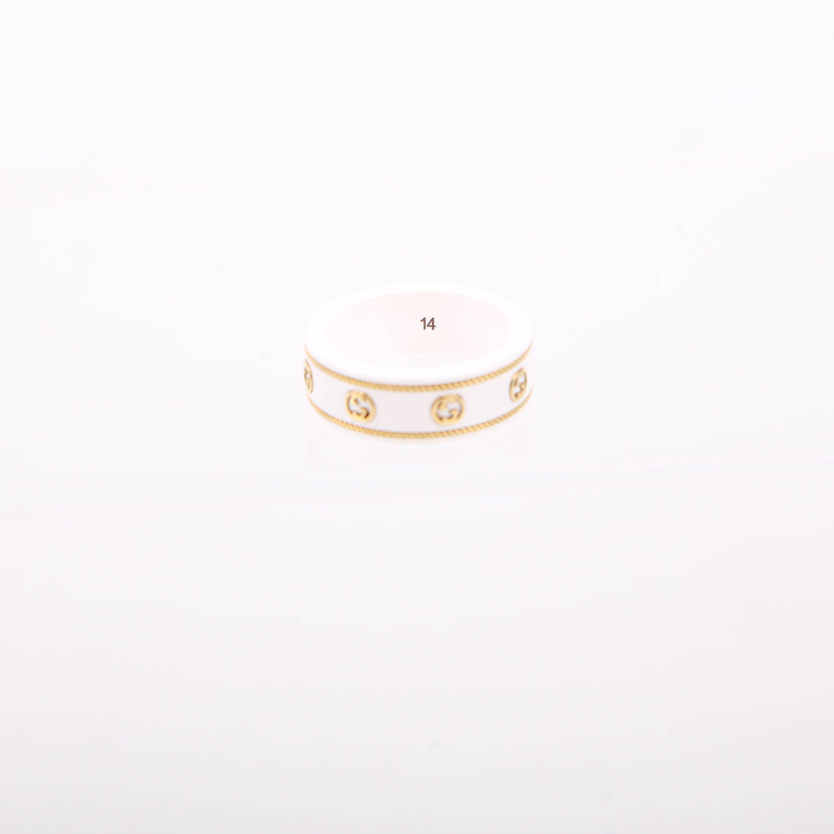 Gucci Icon GG Band Ring 18K Gold Size 6.75 White