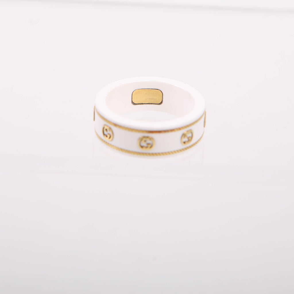 Gucci Icon GG Band Ring 18K Gold Size 6.75 White