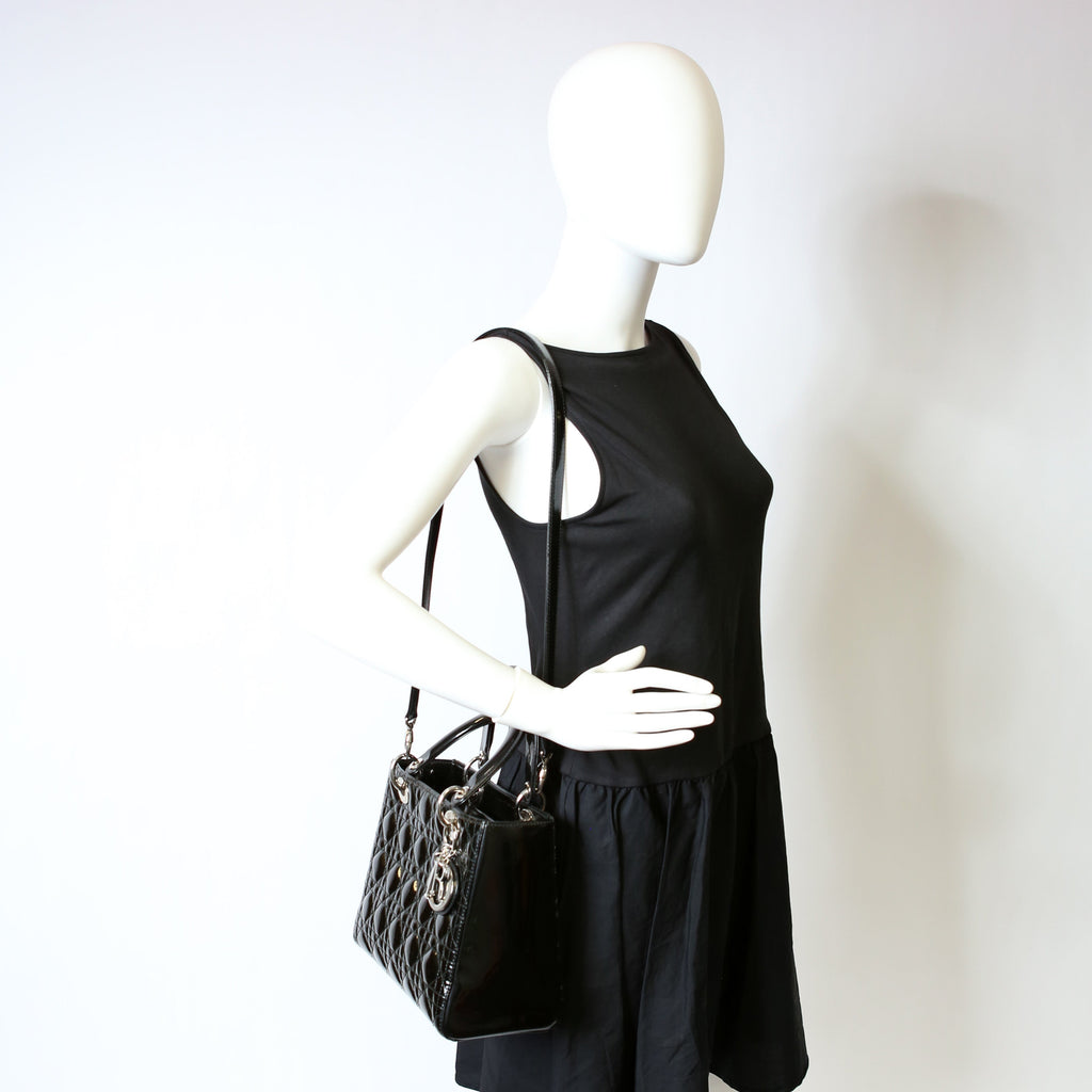 Lady Dior Medium Patent Black