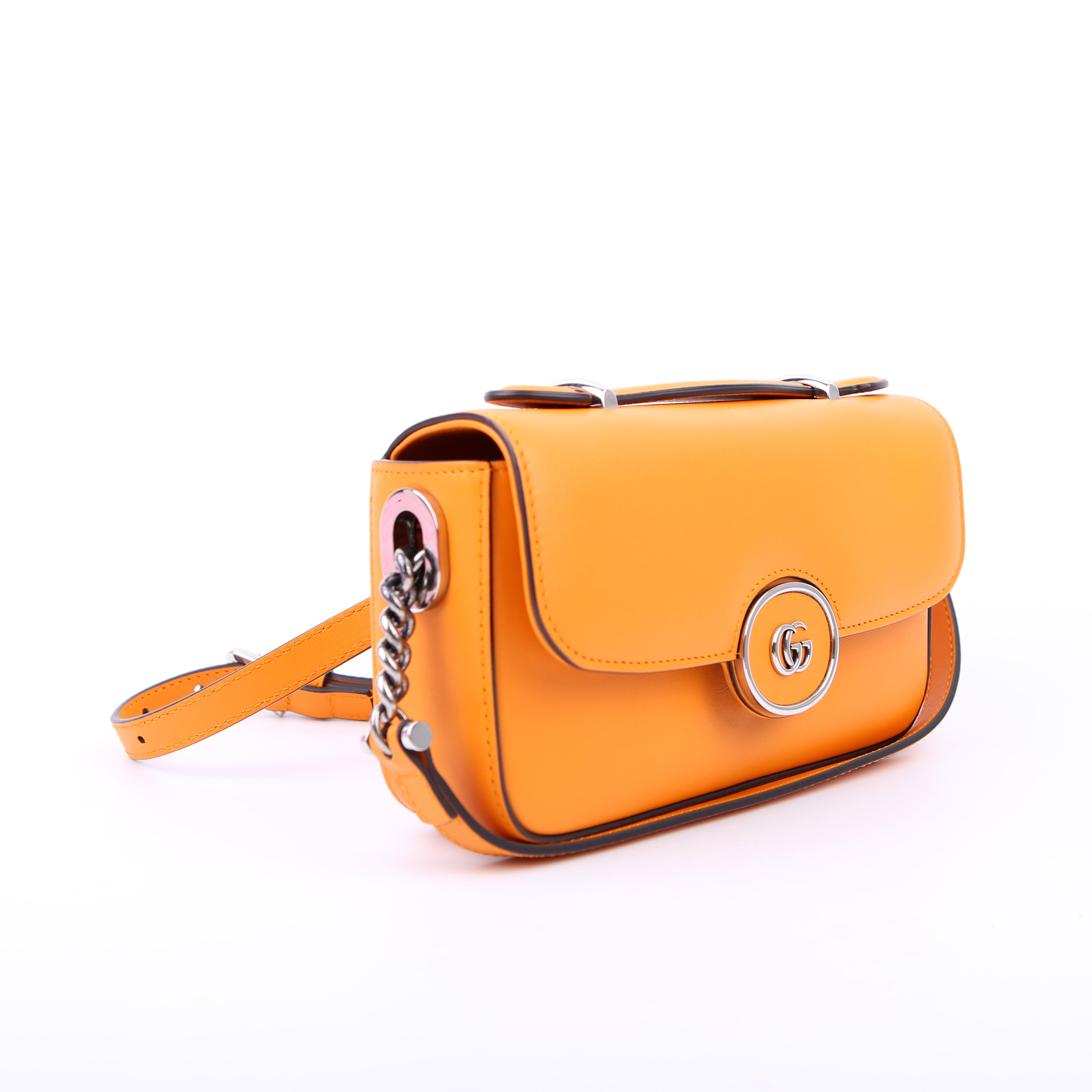 Gucci 739722 GG Petite Mini Shoulder Bag Calfskin Orange