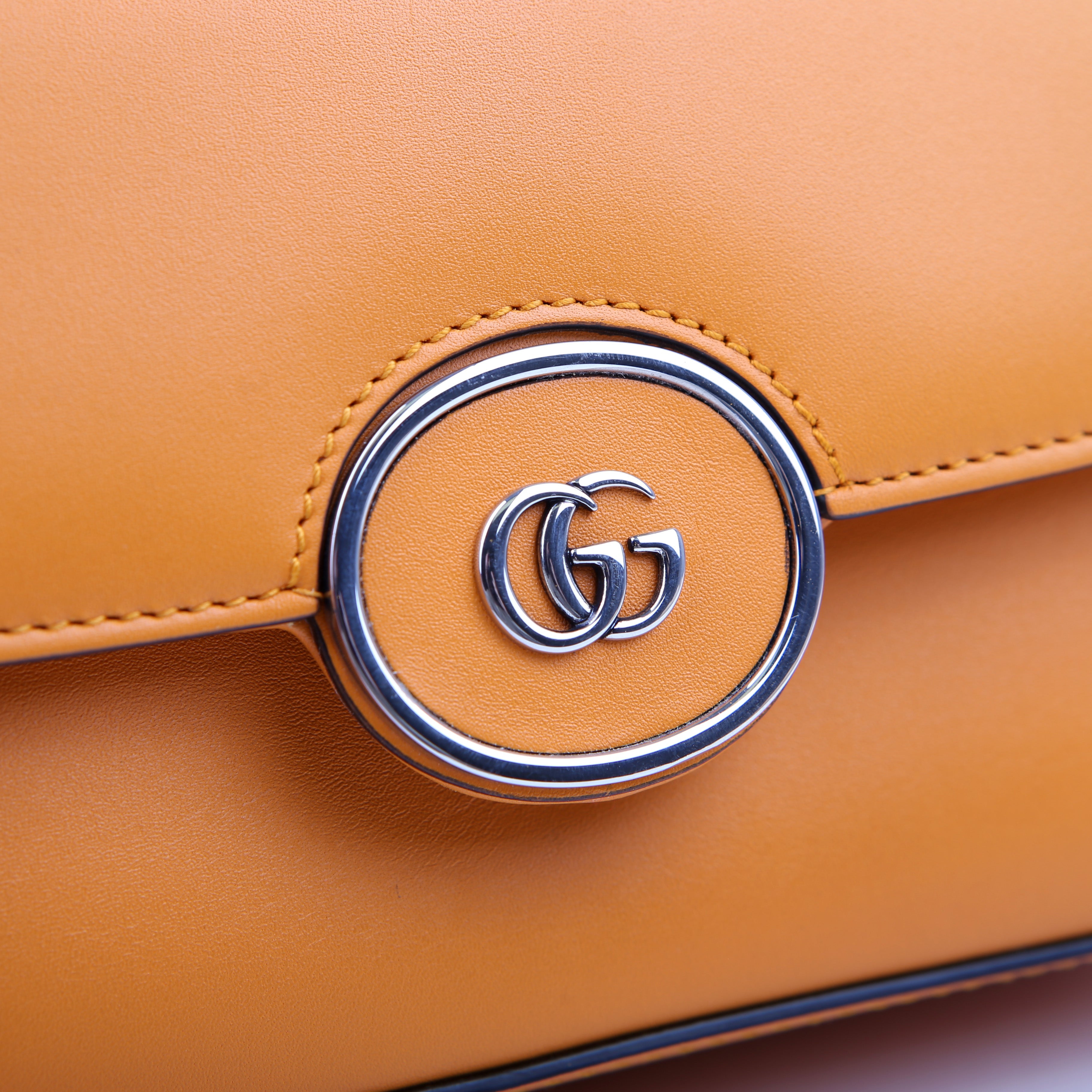 Gucci 739722 GG Petite Mini Shoulder Bag Calfskin Orange