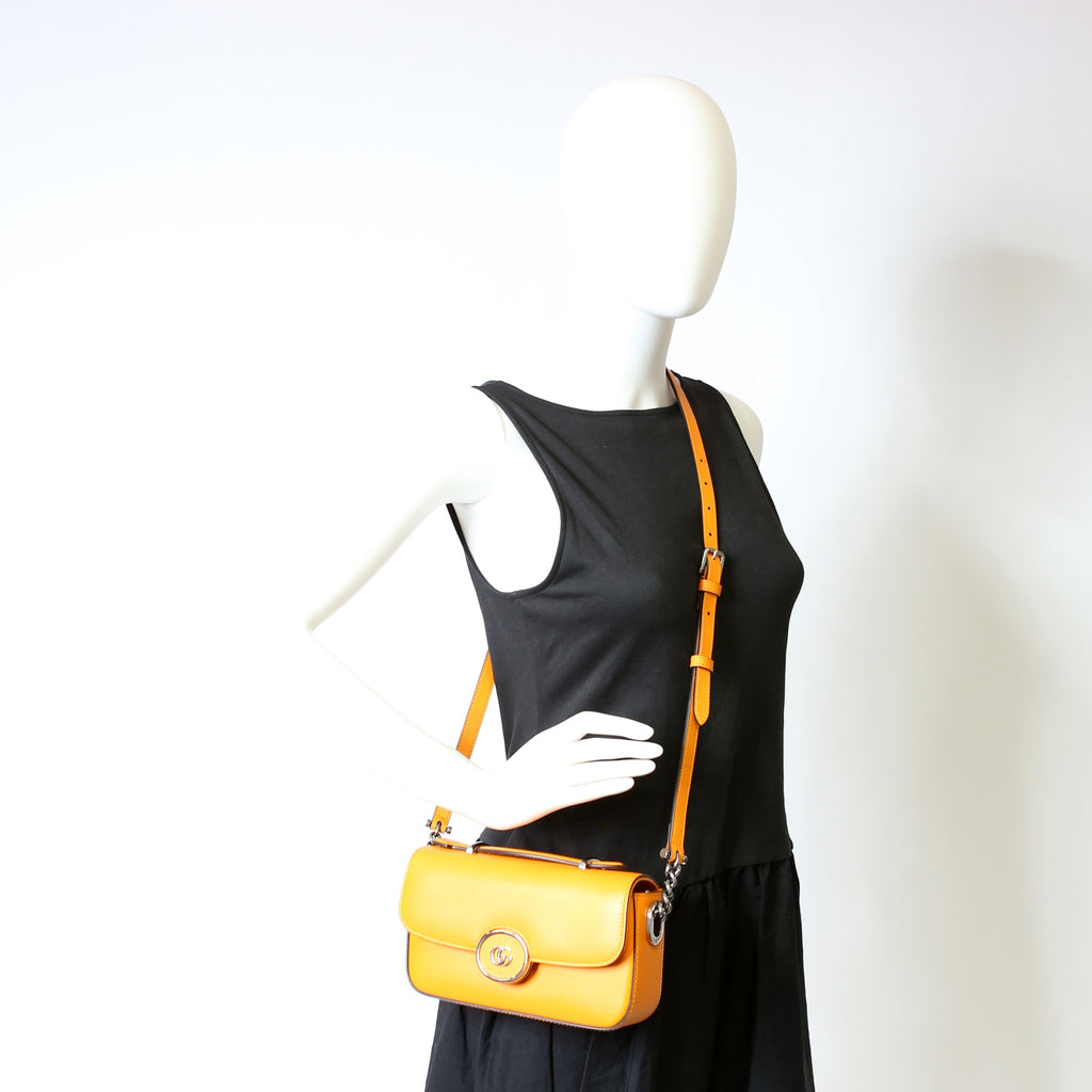 Gucci 739722 GG Petite Mini Shoulder Bag Calfskin Orange