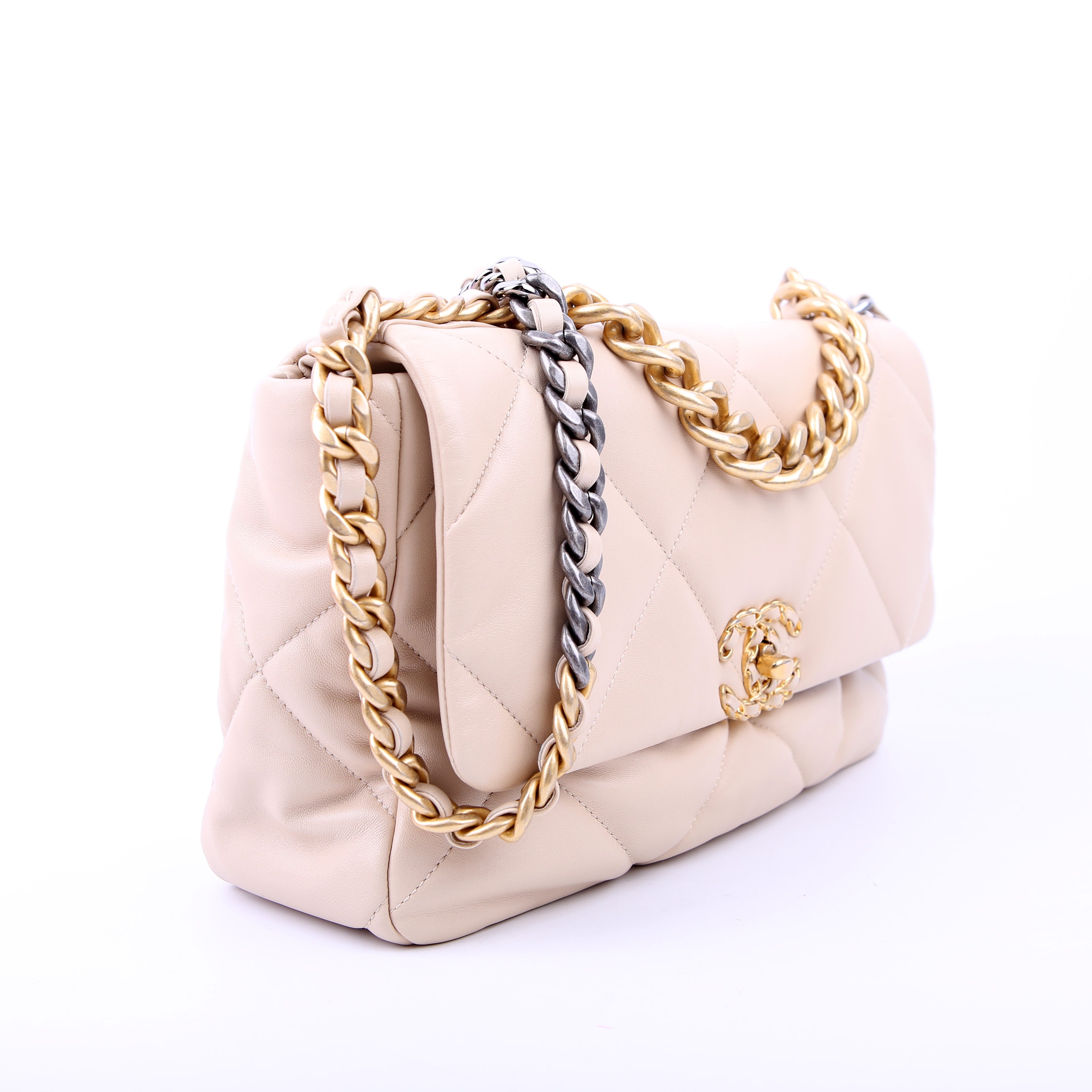 Quilted Goatskin 19 Large Flap RFID Beige