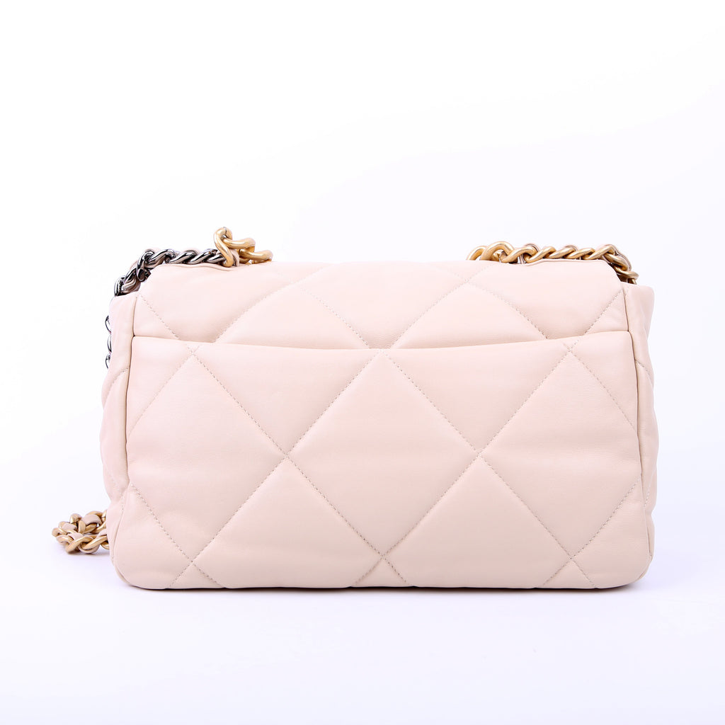 Quilted Goatskin 19 Large Flap RFID Beige