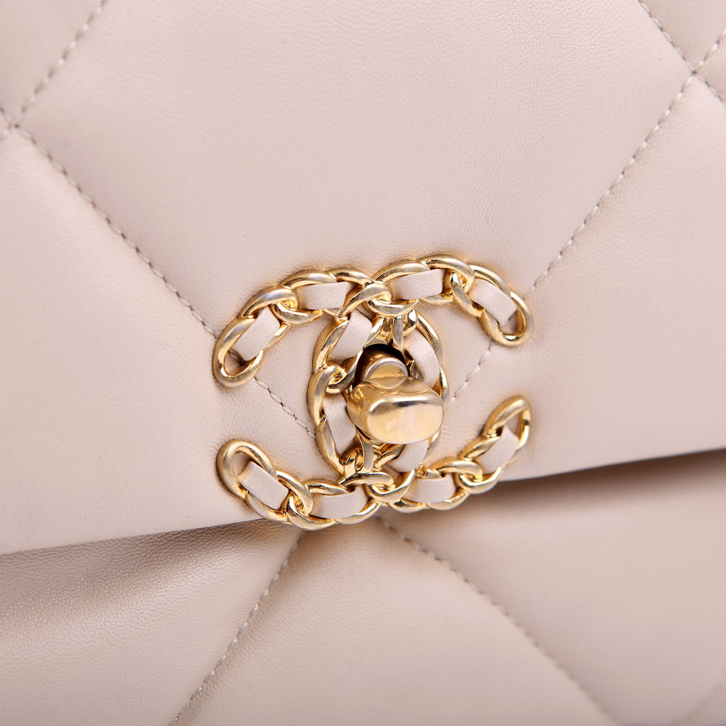 Quilted Goatskin 19 Large Flap RFID Beige