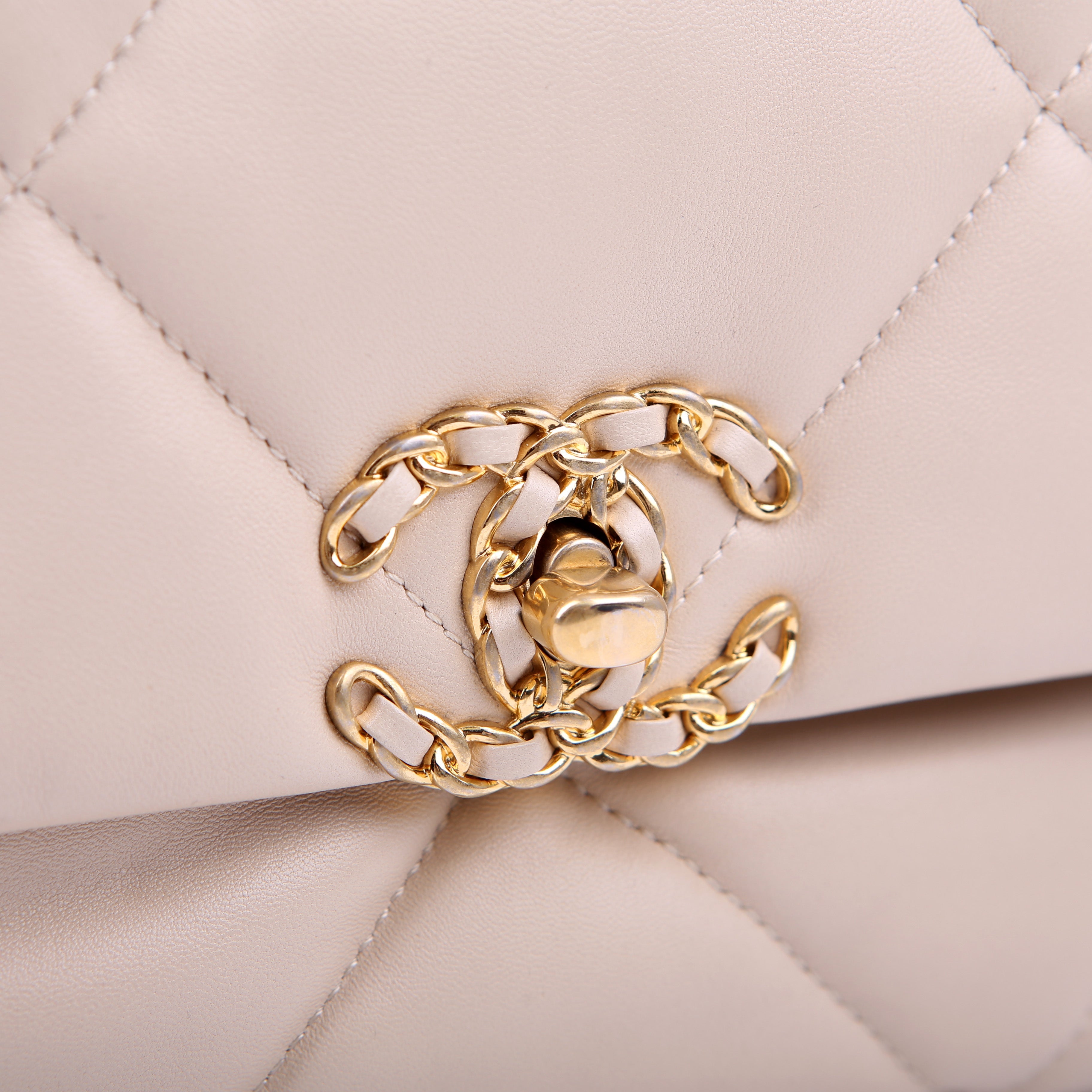 Quilted Goatskin 19 Large Flap RFID Beige