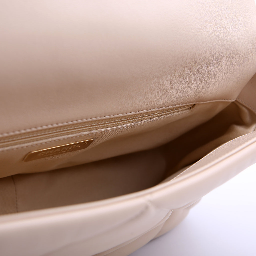 Quilted Goatskin 19 Large Flap RFID Beige