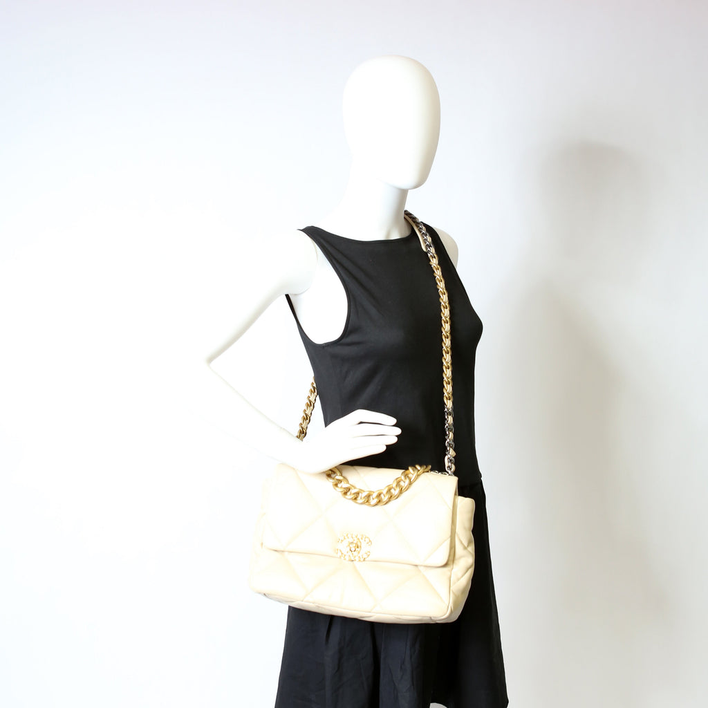 Quilted Goatskin 19 Large Flap RFID Beige